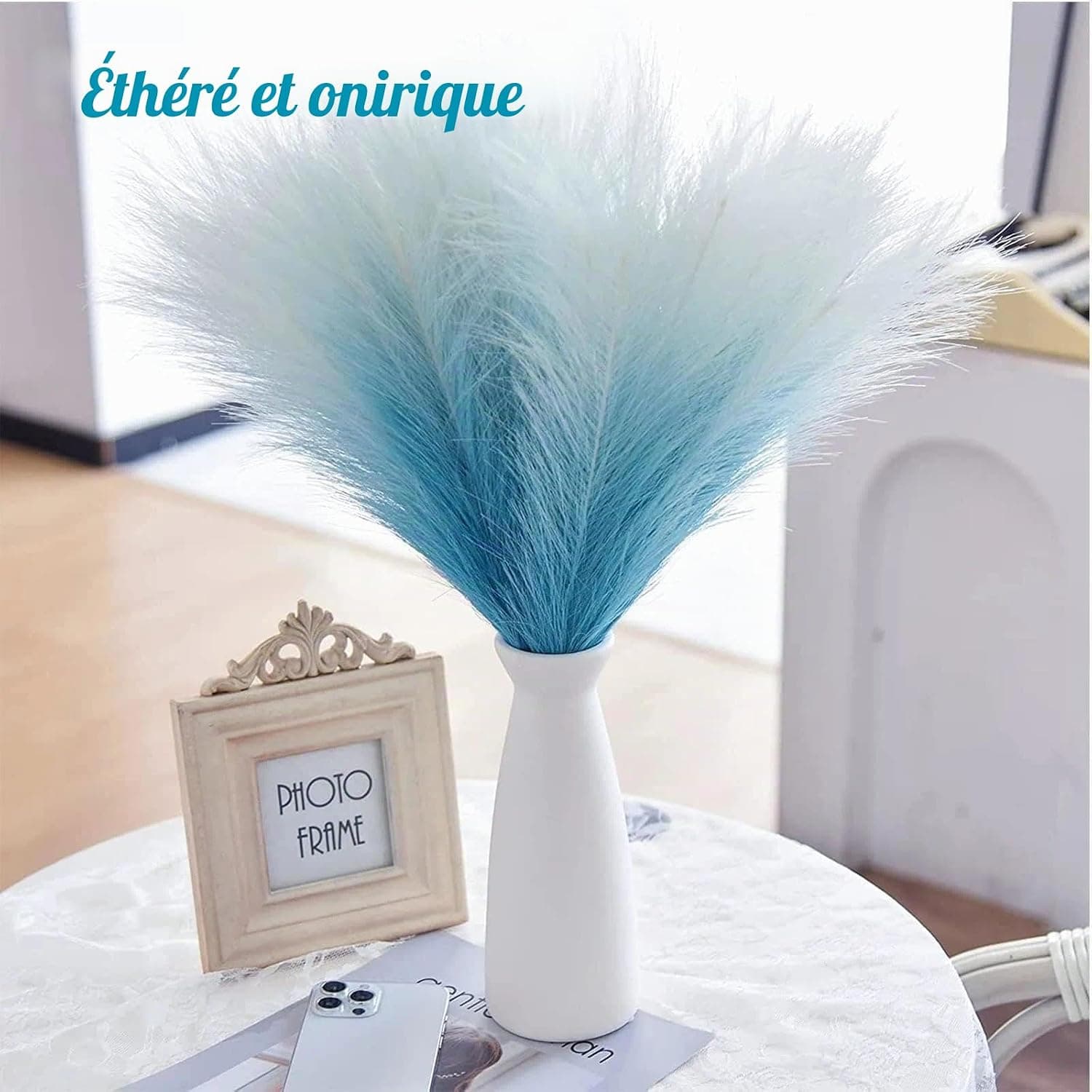 Pampa 30 Pièces Fleurs Séchées Herbe de la Pampa 55cm Fleur Sechees Naturel Décoration Fleur Sechees, Pampa pour Mariage Maison Décor Bohème Salon (Bleu Dégradé)