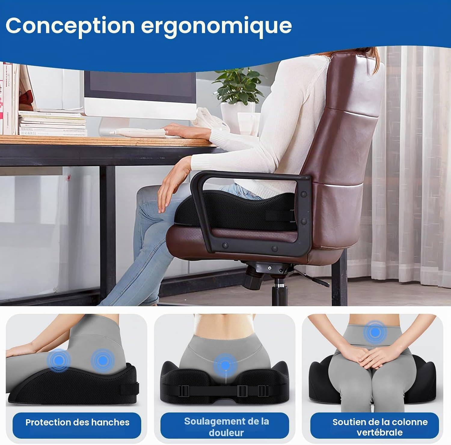 Benazcap Ergonomique Coussin Coccyx pour Fauteuil Roulant, Siège de Voiture