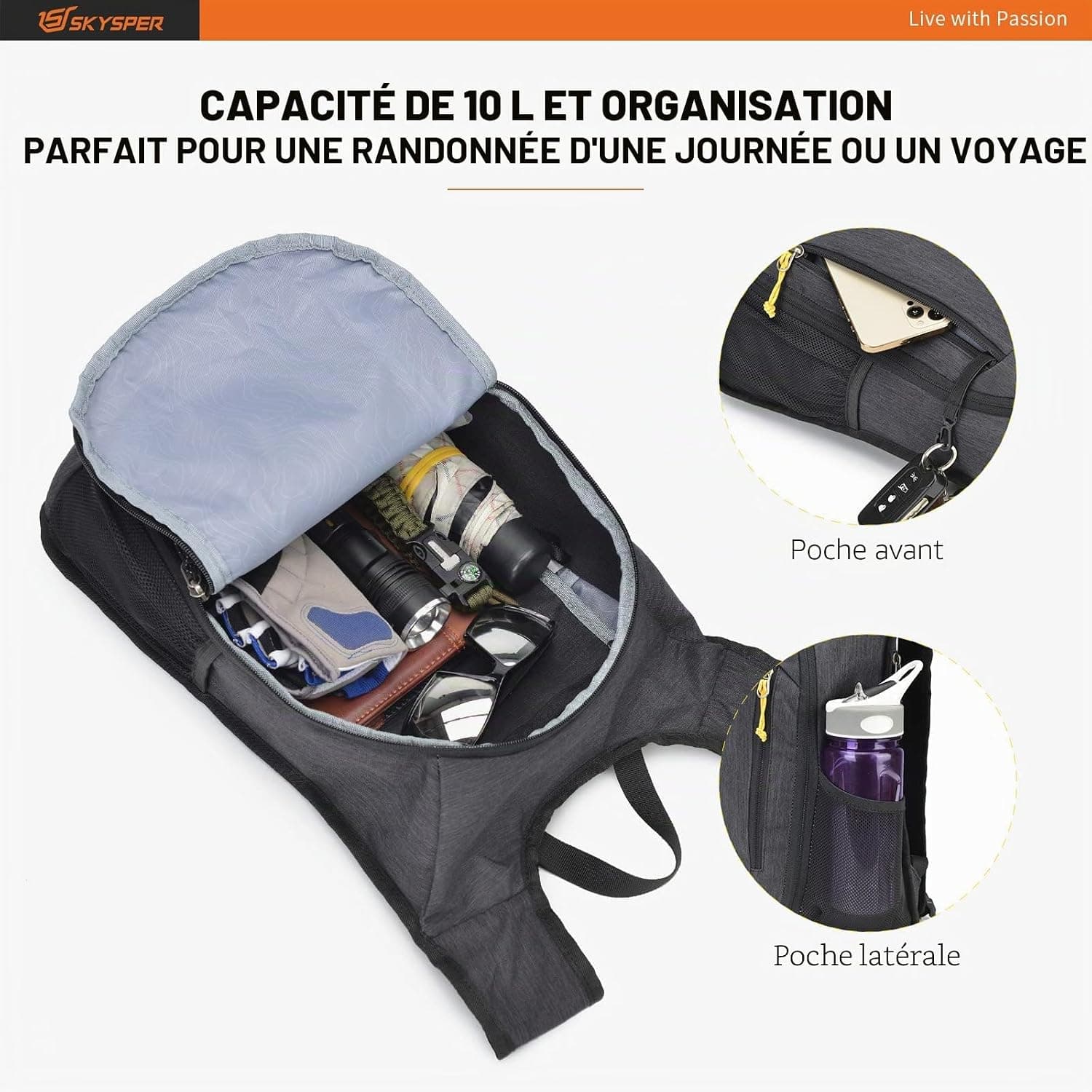 SKYSPER Sac à Dos Pliable Ultraléger 10L, Petit Sac à dos de Voyage | Sac à dos de Randonnée Gagne de la place pour Randonnée ExcursionVoyages en Ville Homme Femme