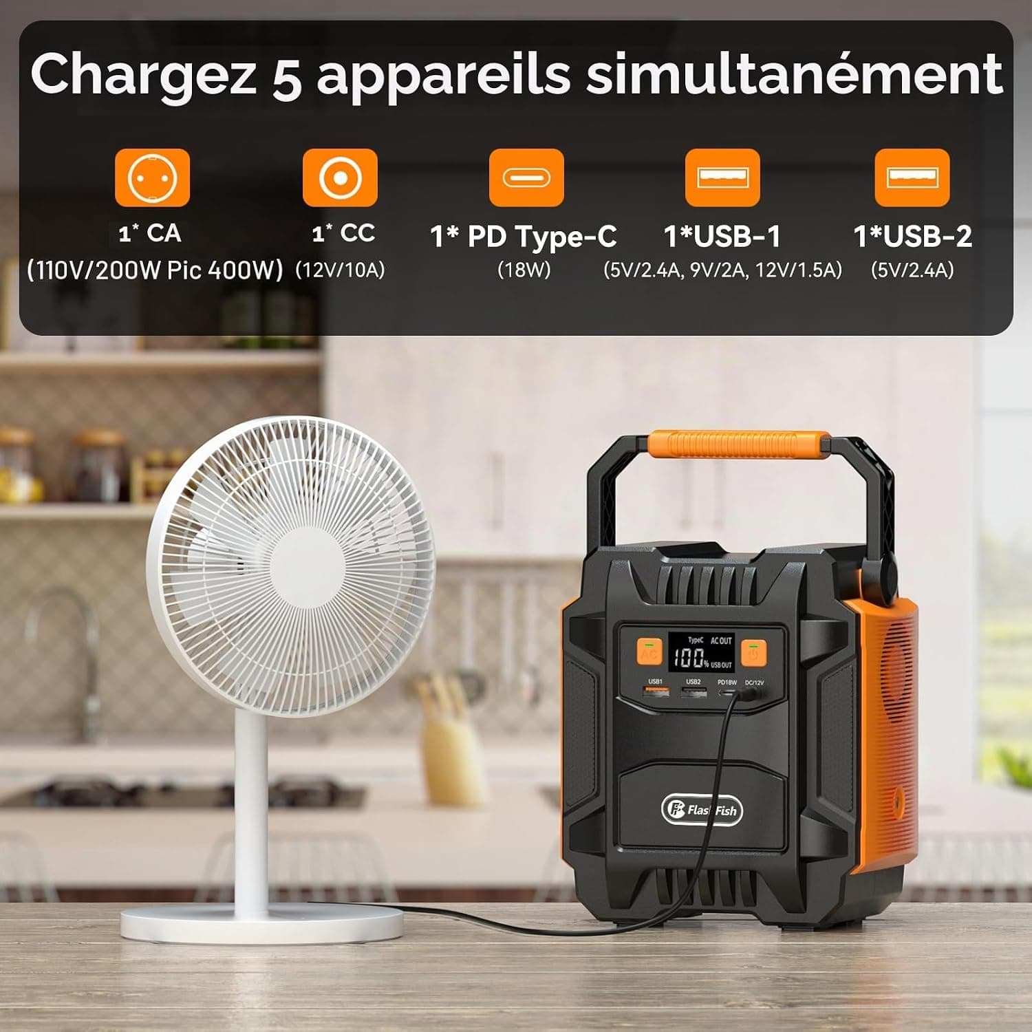 FlashFish Station d'alimentation portable 172,8 Wh avec panneau solaire 100 W