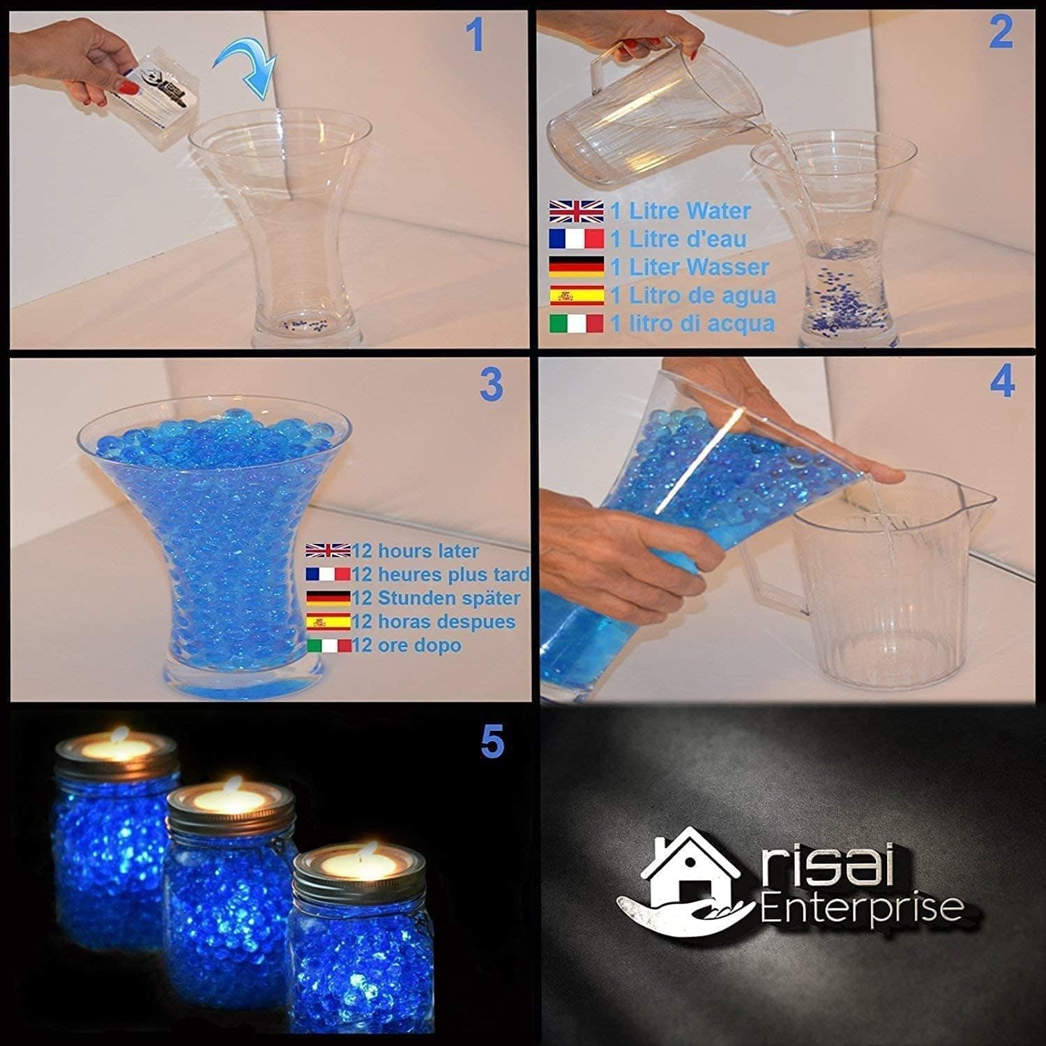 Water Balls, Crystal Gel Beads Perfect for Hydrogel Plants Vase Filler, Centerpiece Silicone Orbs, Non-Toxic Clear Jelly Gems, Growing Bead 600pcs, Blue 10g
