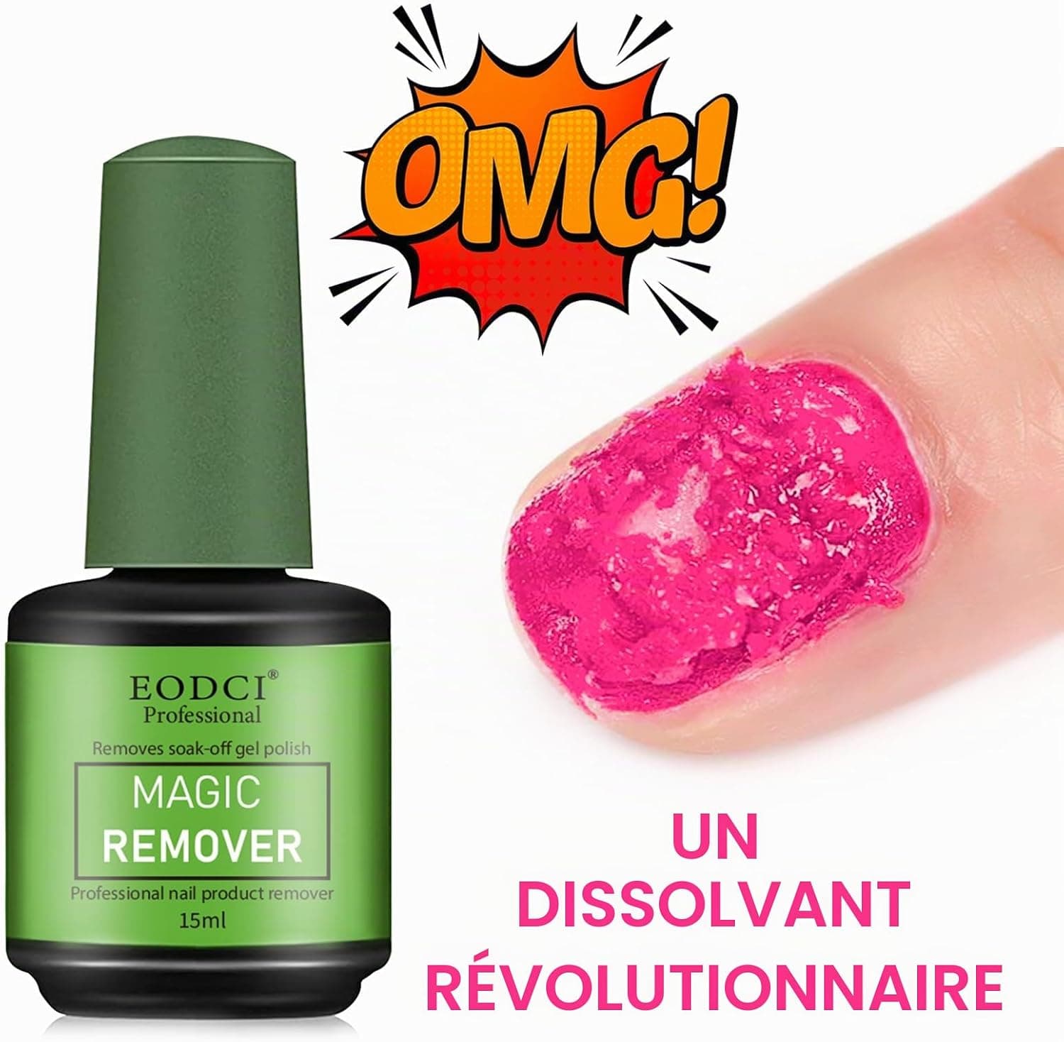EODCI Lot de 3 dissolvants magiques pour ongles en gel, dissolvant pour ongles en gel, dissolvant rapide et facile à enlever le vernis à ongles, n'endommage pas l'ongle