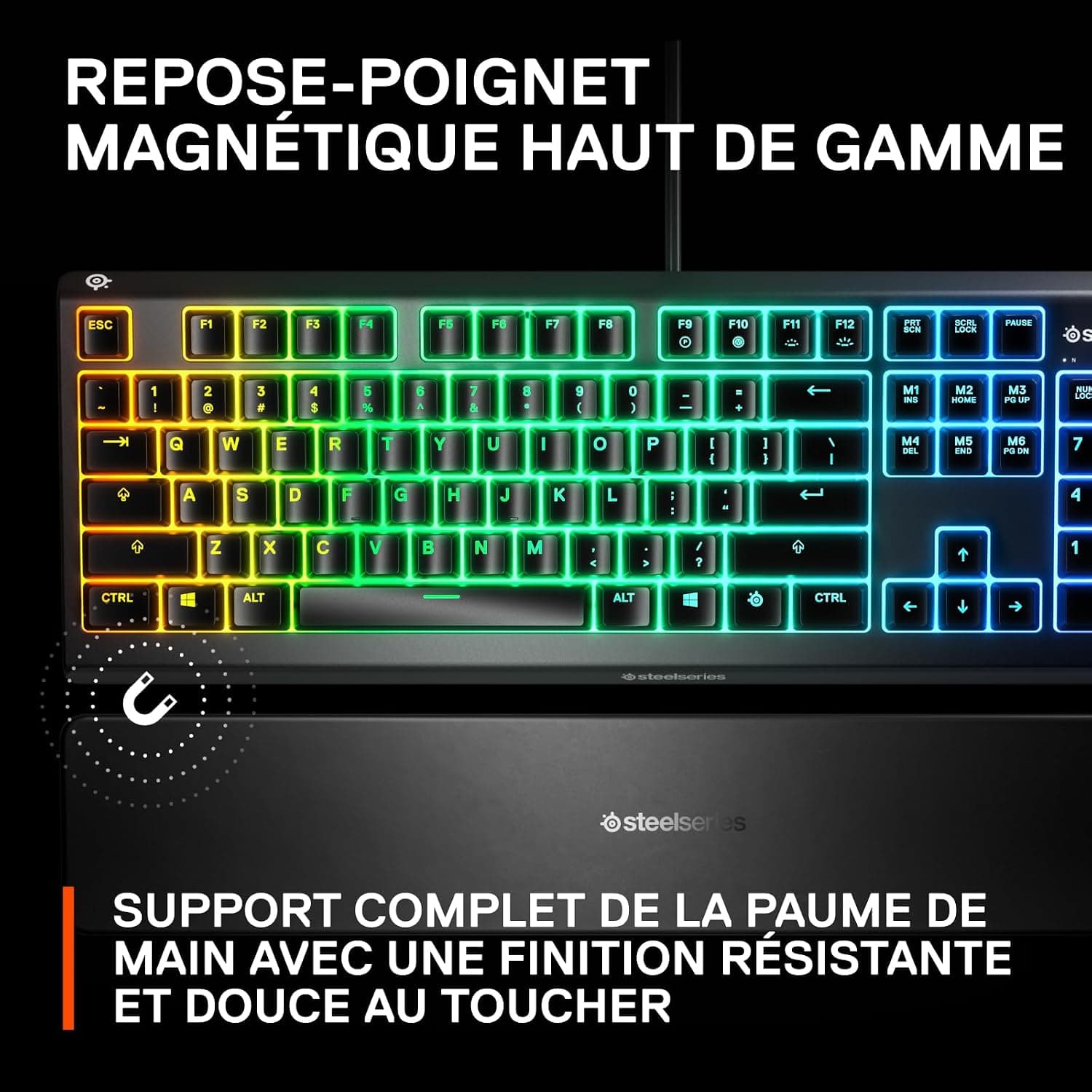 SteelSeries Apex 3 - Clavier de Gaming - Illumination RVB sur 10 Zones - Repose-Mains Magnétique Premium - Agencement Français AZERTY