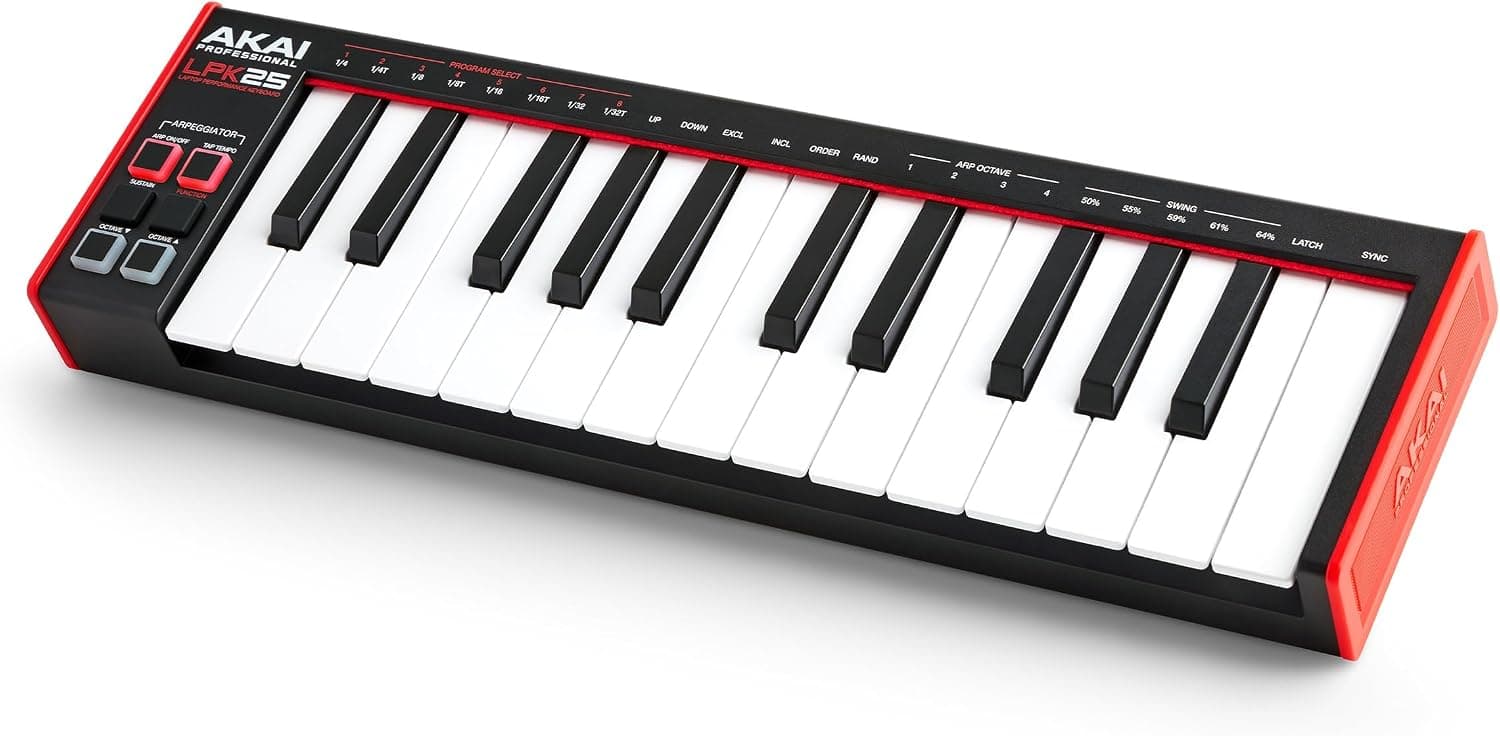 Akai Professional LPK25 Clavier MIDI USB 25 Touches | Touches Mini Sensibles à la Vélocité, Arpégiateur, Compatibilité DAW Universelle, pour Producteurs de Musique