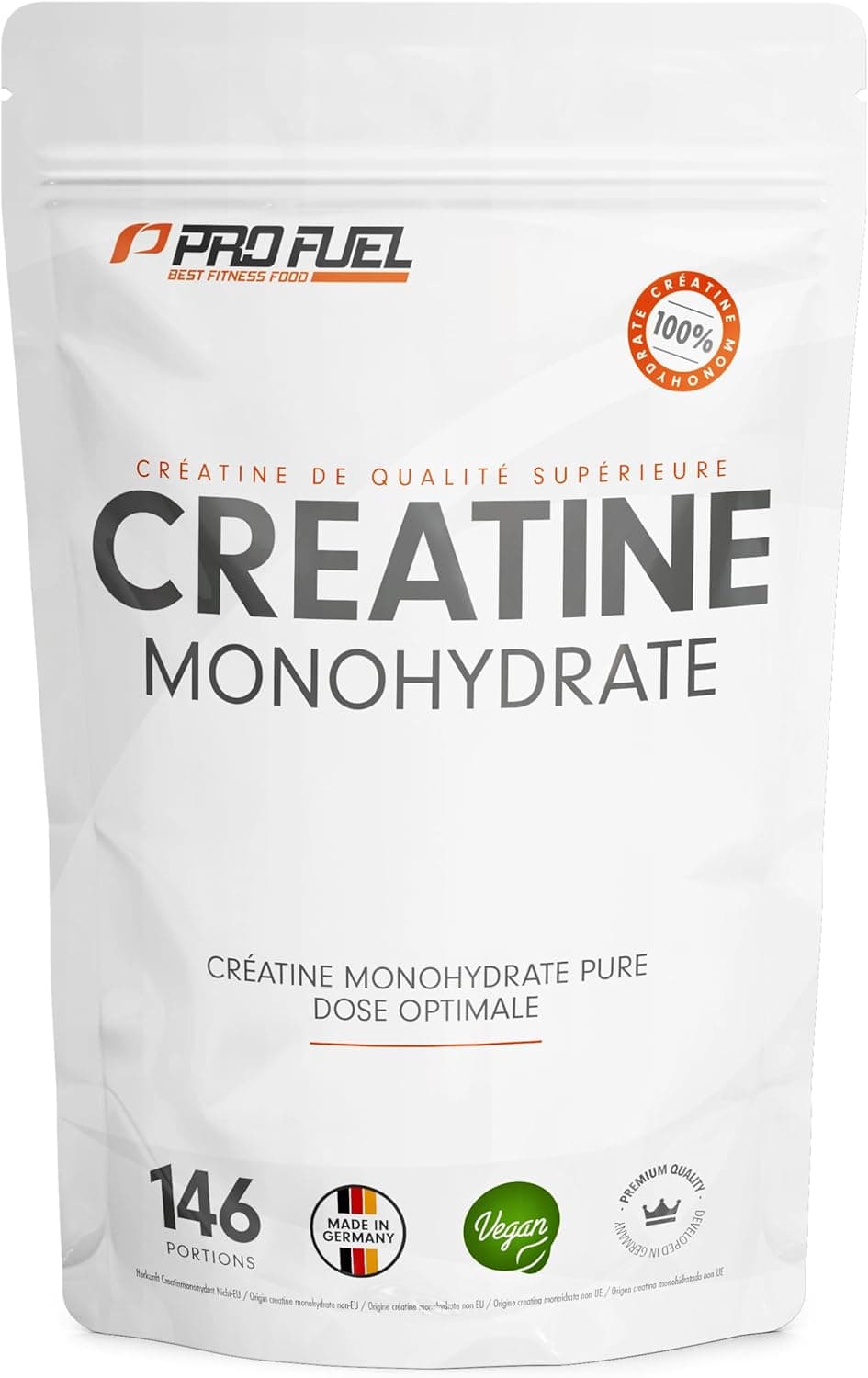 Créatine Monohydrate Poudre 500g - créatine monohydrate pure de qualité micronisée - haut dosage efficace, optimal pour l‘entraînement de force, 100% végétalien, réserve pour 146 jours