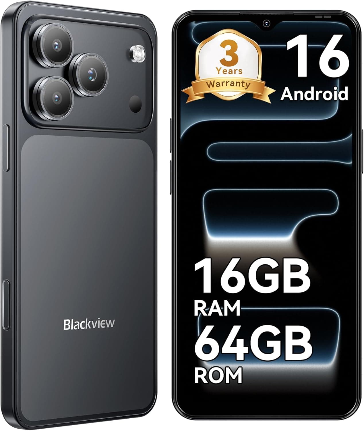 Blackview Wave 7C Telephone Portable Android 16 Smartphones, 16Go+64Go/2To, 32MP+13MP, 5000mAh, 6.56" Smartphon Pas Cher 4G Dual SIM, Téléphone WiFi 5G/GPS/IP54/3 Card Slots/3.5mm/FM/3Ans Garantie
