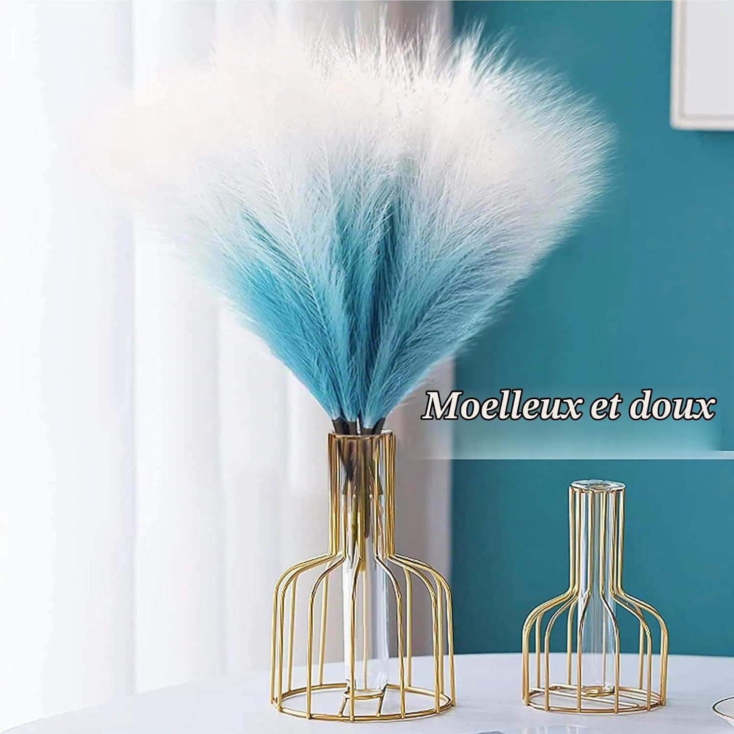 Pampa 30 Pièces Fleurs Séchées Herbe de la Pampa 55cm Fleur Sechees Naturel Décoration Fleur Sechees, Pampa pour Mariage Maison Décor Bohème Salon (Bleu Dégradé)