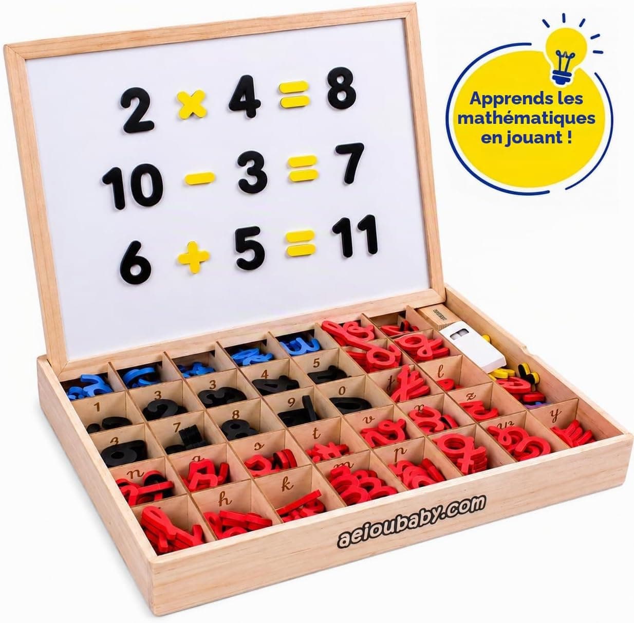 Lettres et Chiffres Magnétiques Montessori | Alphabet Cursif avec Majuscules, Minuscules et Nombres en Mousse EVA | Ardoise Réversible et Boîte en Bois | Jeu Éducatif Lecture et Écriture