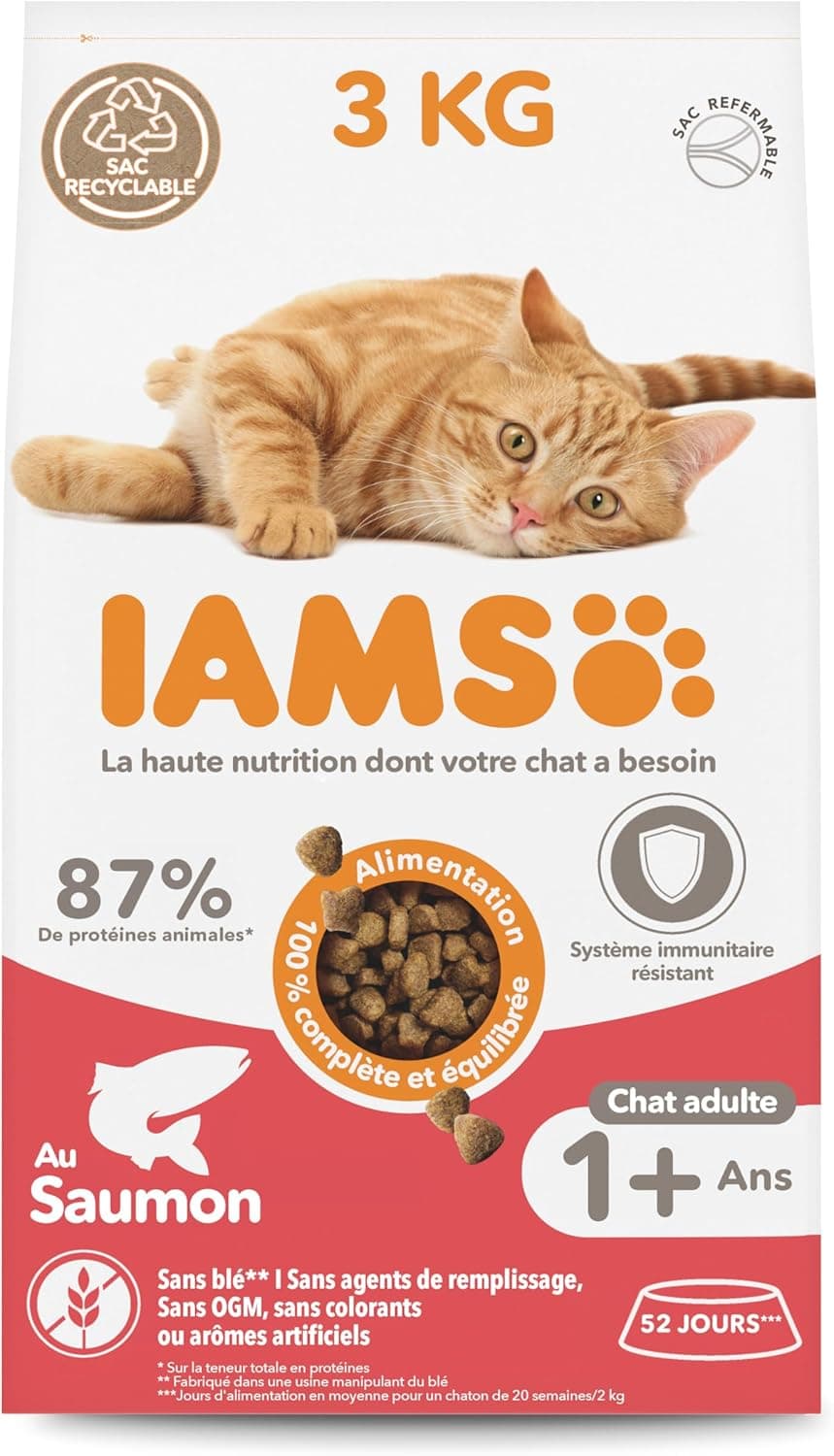 IAMS Croquettes Chat Adulte au Saumon 3 kg