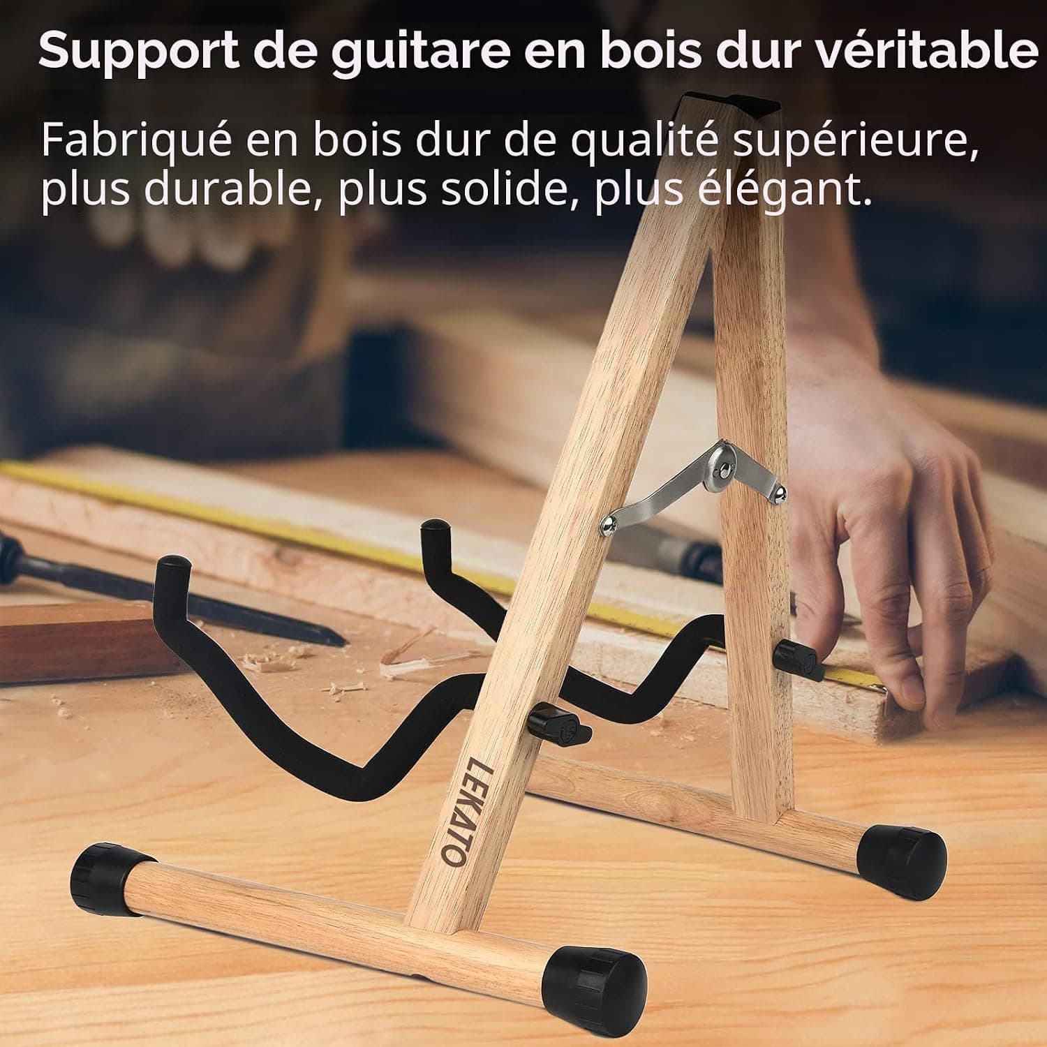 LEKATO Support de guitare acoustique en bois dur pour guitare électrique basse avec rembourrage en mousse pour guitares, basse, violoncelle, banjo, mandoline, ukulélé