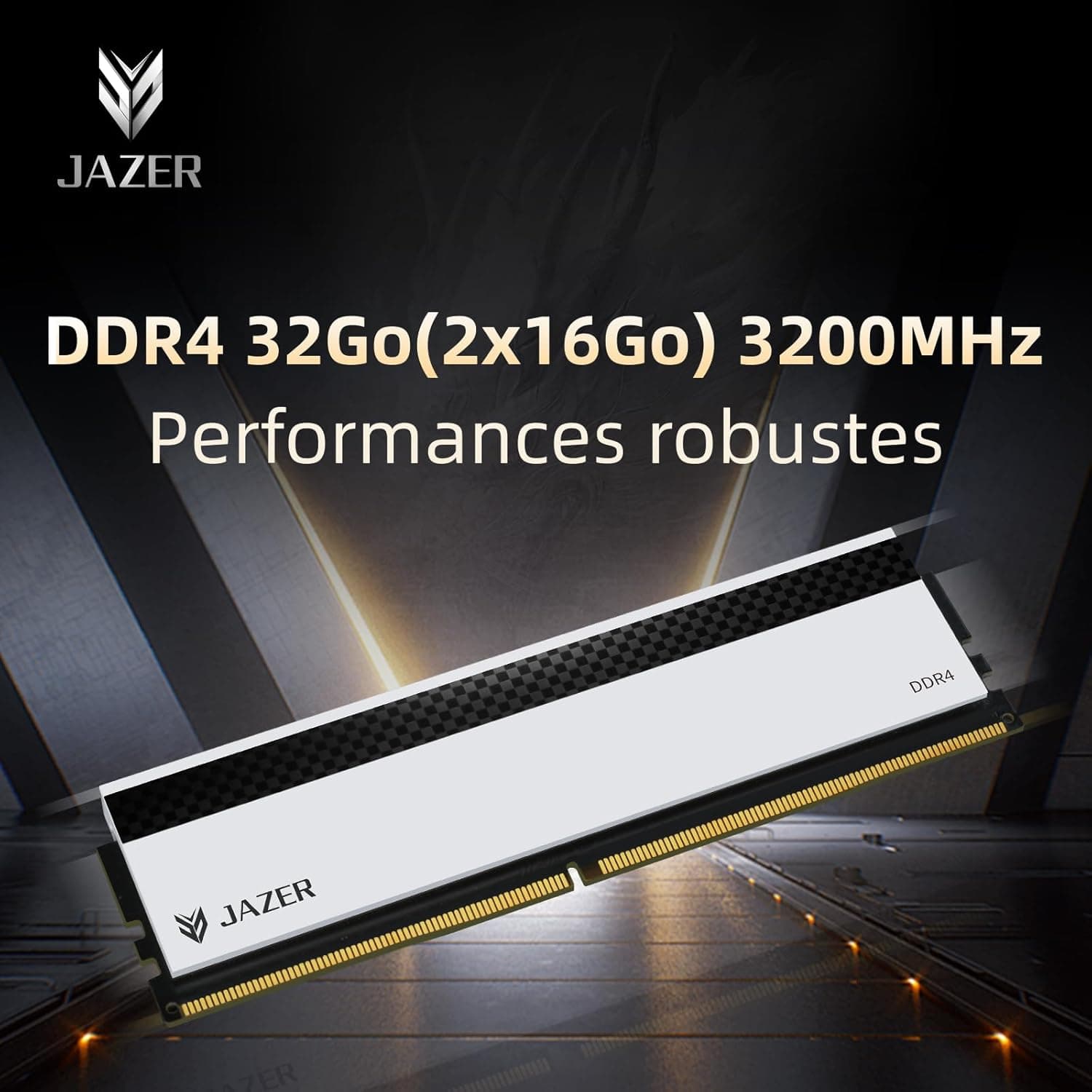 JAZER RAM DDR4 32Go Kit (2x16Go) 3200MHz CL18 Mémoire | Overclocking XMP 2.0, UDIMM 1.35V, Pour Ordinateur de Bureau, Haute Performance Pour Jeux
