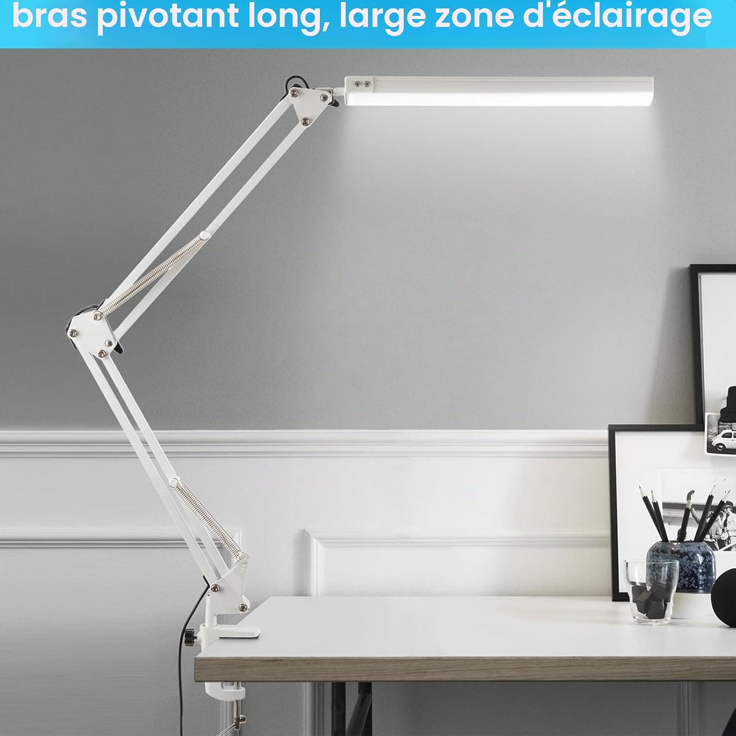 BIENSER Lampe de Bureau LED, 1100LM Lampe de Table avec Pince, 10 Niveaux de Luminosité X 3 Modes Réglables, Protection des Yeux, Fonction Mémoire, Lampe de Architecte pour Bureau, Lecture, Étude