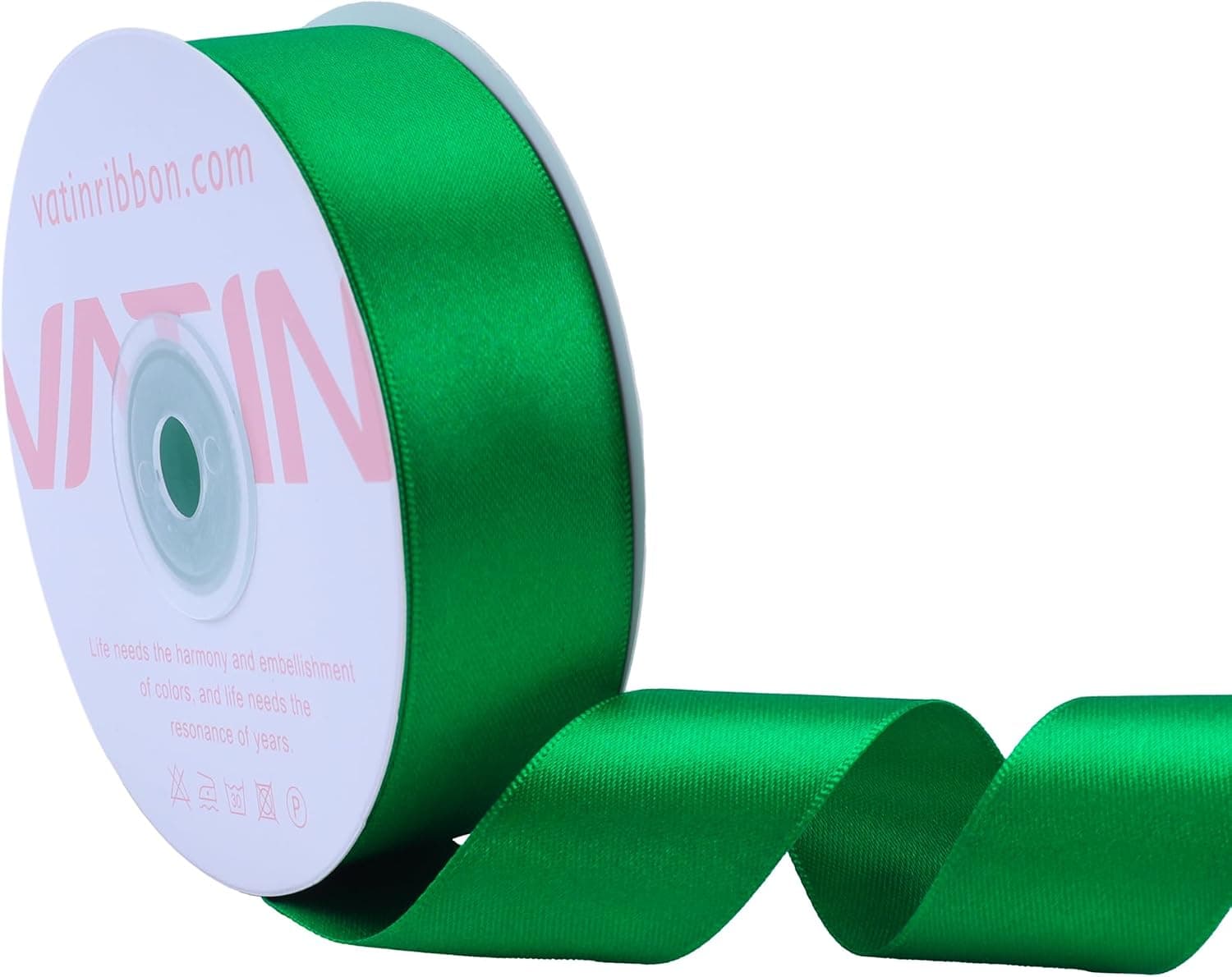 VATIN Ruban Satin 25mm x 25m Double face éclat satin Vert Ruban décoratif pour mariage, baptême et anniversaire