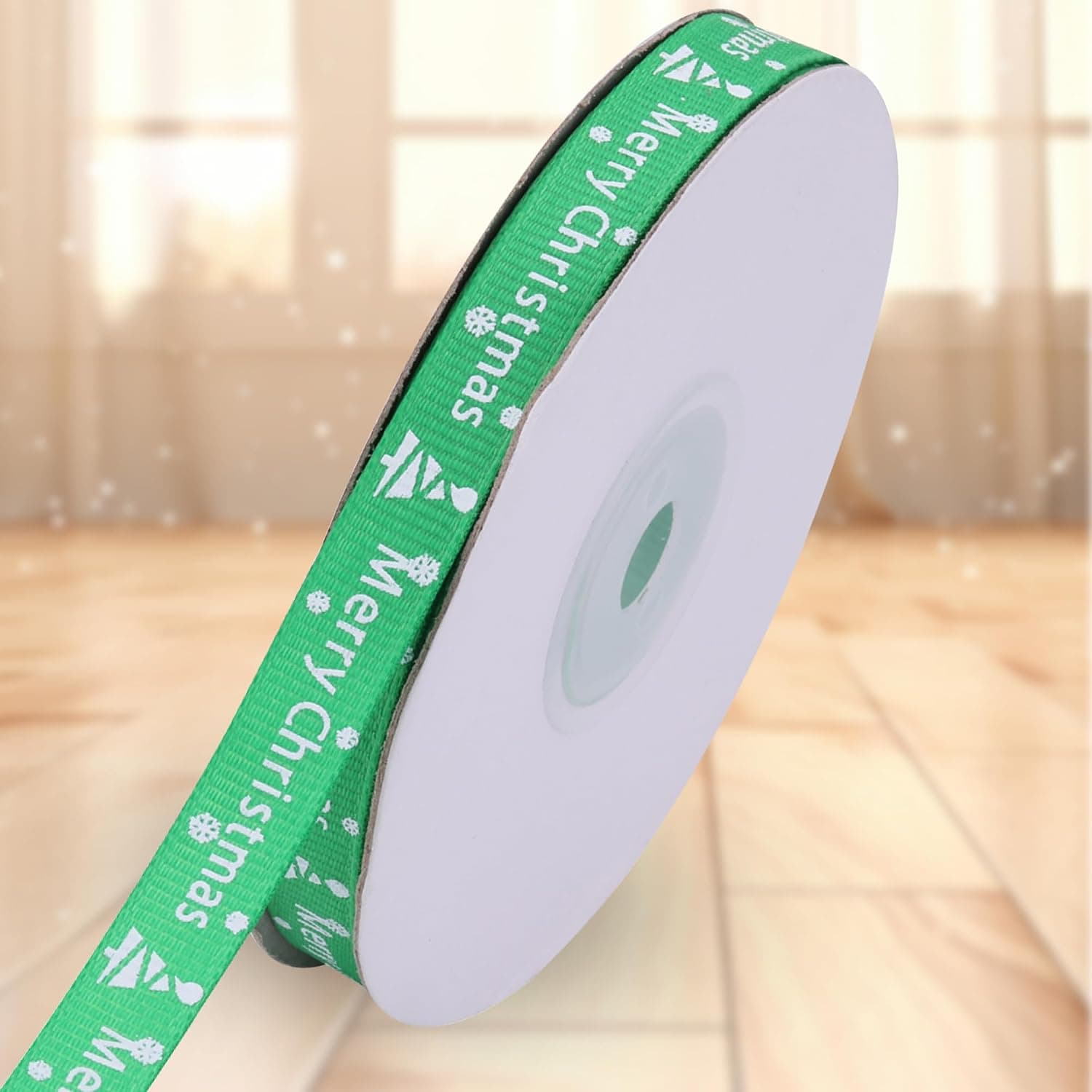 Trimming Shop Noël Ruban Gros Grain Noël Vacances Imprimé Snowglake Père Noël Rubans pour Emballage Cadeau, Décoration Festive - Vert, 10mm x 25 Yards