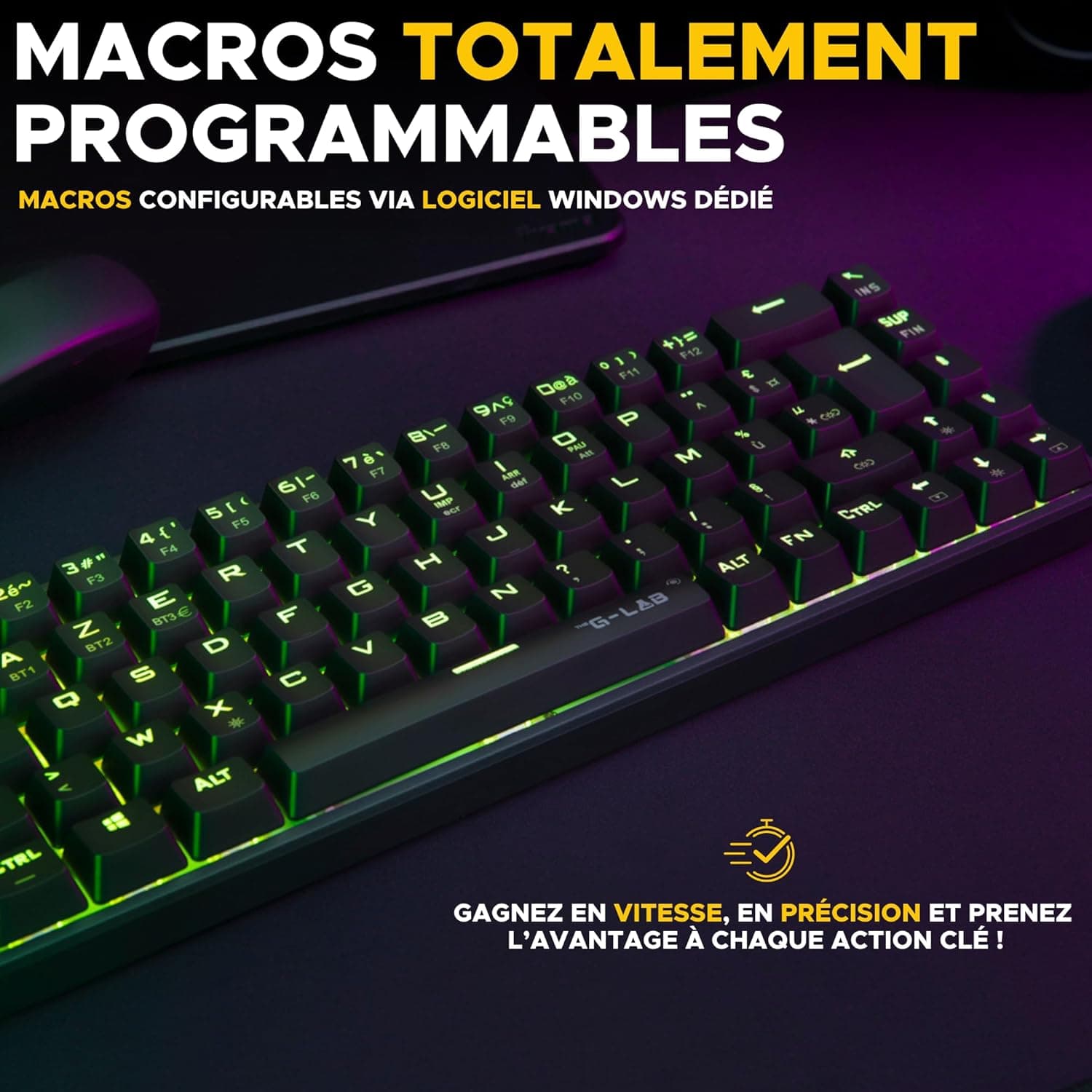 The G-Lab Keyz Titanium Noir - Clavier Gaming Mécanique 65% RGB AZERTY FR | Filaire USB, Format 65%, Switch Rouge Mécanique, RGB 100% Personnalisable, Anti-Ghosting, Macros Programmables