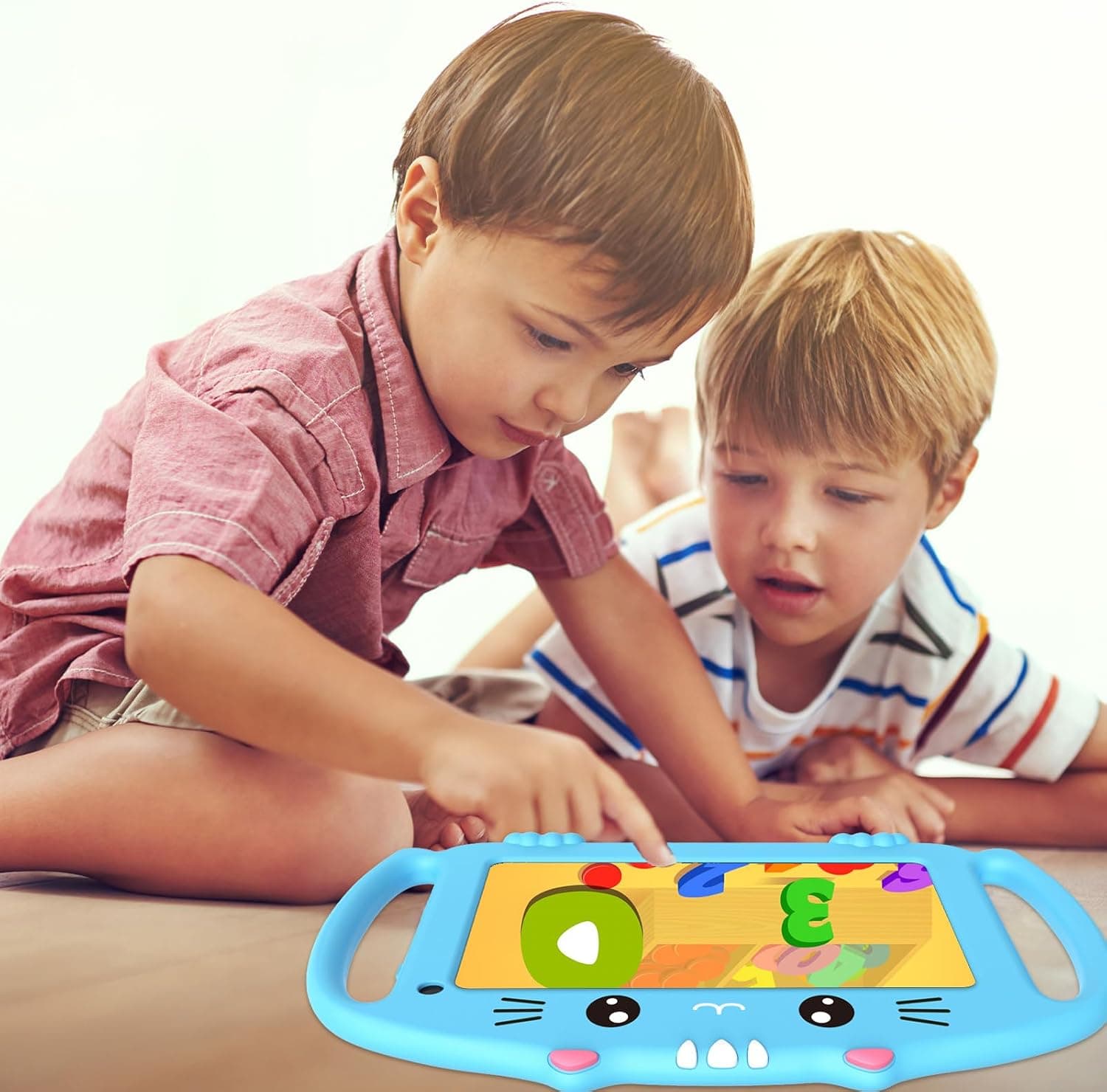 ascrecem Tablette Enfants 7 Pouces Tablette Tactile Enfant avec WiFi 2Go RAM 32Go ROM Android Tablette Educative avec Contrôle Parental Jeux Éducatifs Étui Antichoc de 3-14 Ans Garçon Fille (Bleu)