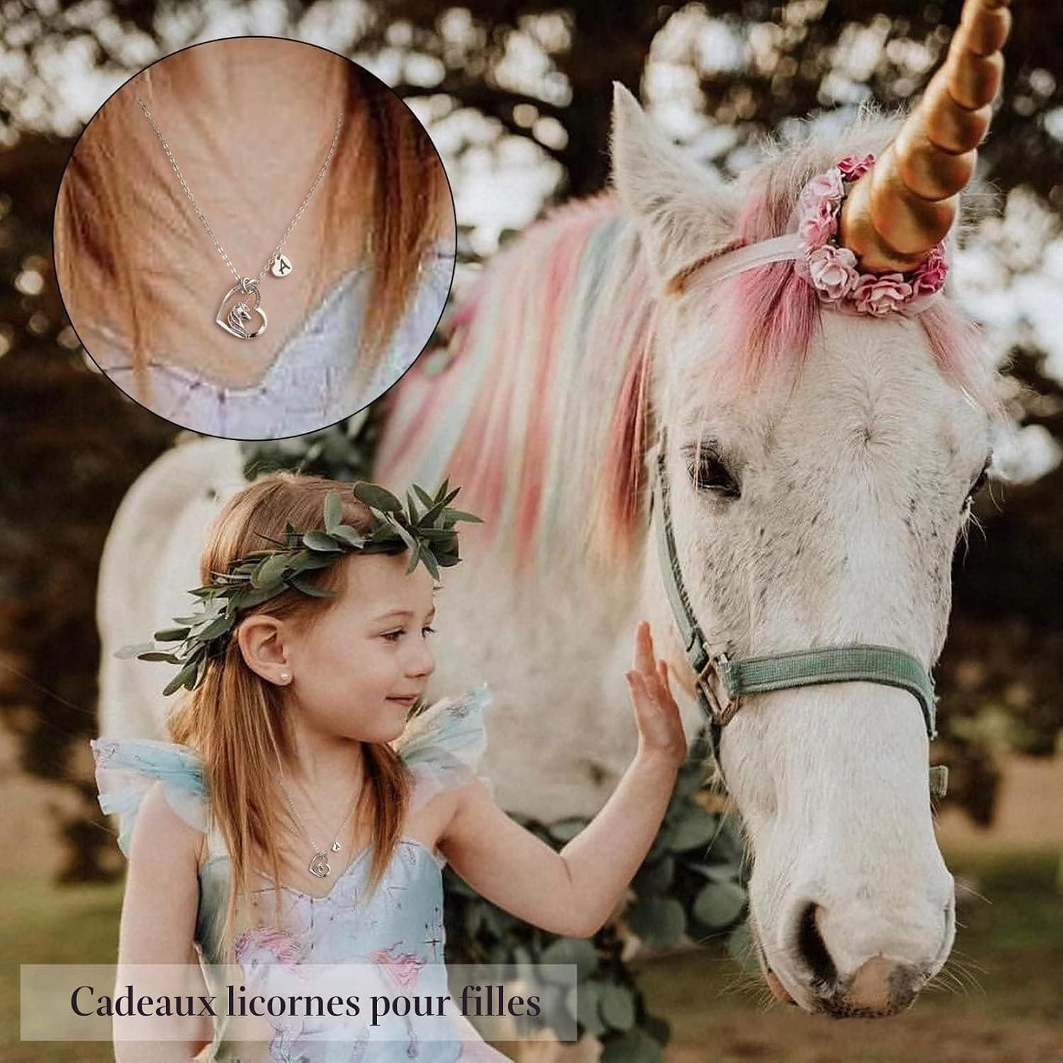 TINGN Cadeaux de Collier de Licorne pour les Fille, Plaqué Or Blanc 14 Carats Initiale Pendentif de Cœur CZ Collier de Lettre de Licorne Cadeaux en Licorne Cadeaux pour les Filles Femmes Bijoux