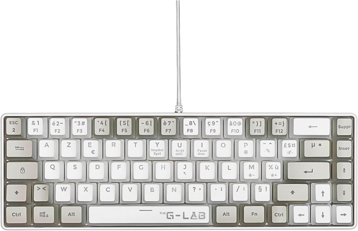 The G-Lab Keyz Hydrogen - Clavier Gamer Semi-mécanique 60% RGB AZERTY FR | Filaire USB, Format 60% Compact, Semi-mécanique, Rétroéclairage Multicolore, Silencieux, Blanc/Gris