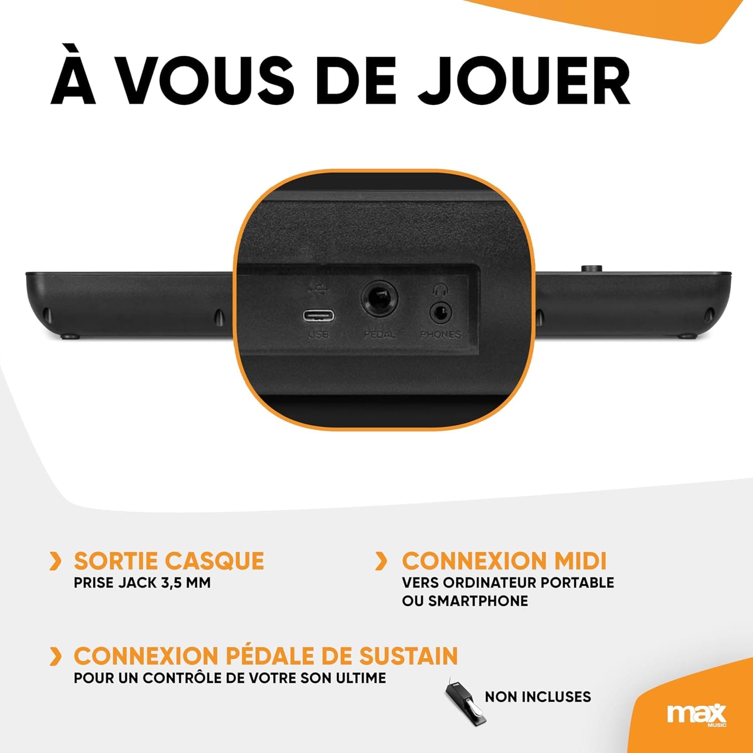 Max Rhapsody49 Clavier MIDI Électronique, 49 Touches, 300 Timbres, 300 Rythmes, Alimentation USB-C, Deux Haut-Parleurs Intégrés, Idéal pour les Producteurs de Musique et Home Studio