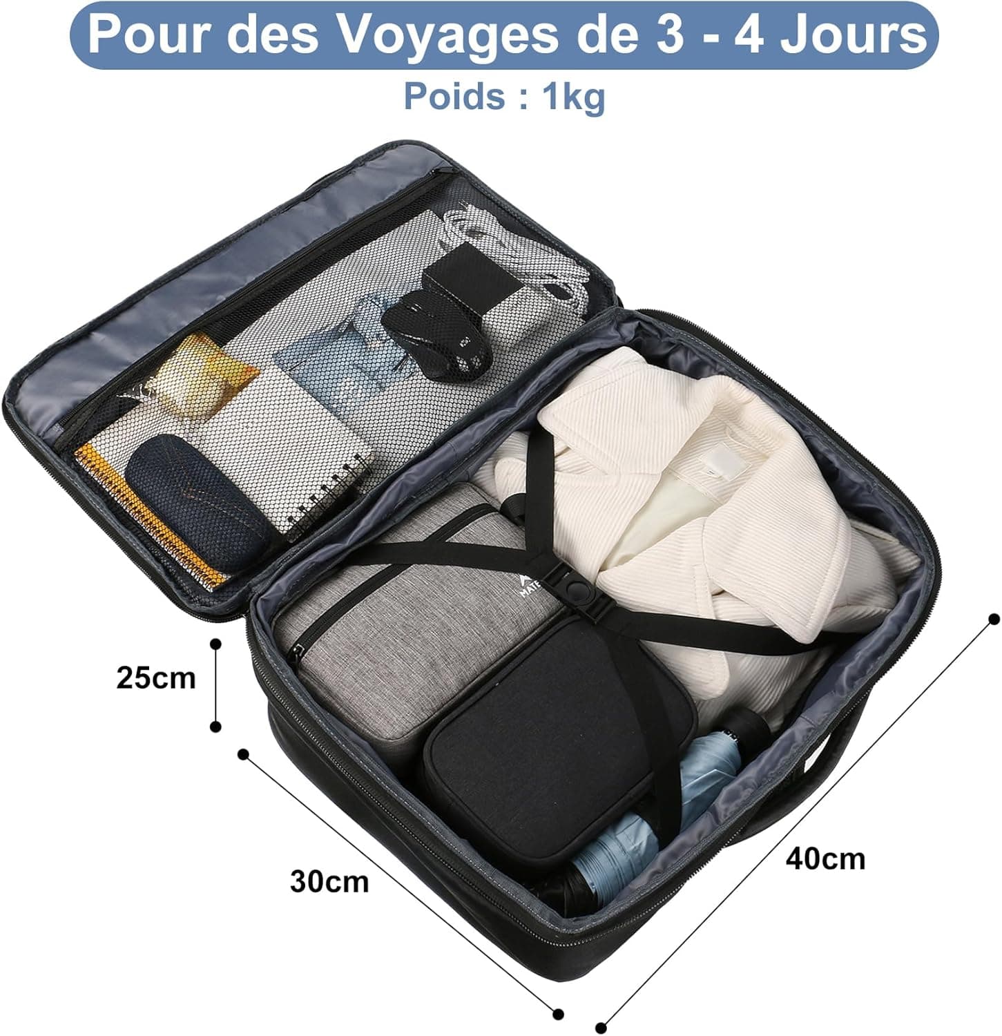 MATEIN Bagage Cabine 40x30x20, Sac a Dos Voyage Cabine Avion avec Ryanair | 40x30x20, Extensible Sac a Dos 30L, Imperméable Bagage a Main Femme Homme pour Scolaires Loisirs Travail, Noir