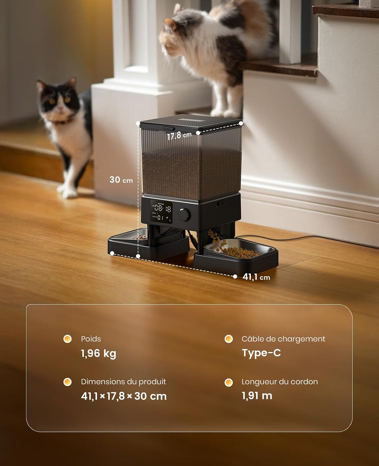 oneisall 5L Distributeur Croquettes Chat Automatique Double, 2 Bols INOX | Distributeur de Nourriture Programmable pour Chat/Chien, Enregistrement Vocal, Mangeoire Automatique à un Bouton Usage Facile