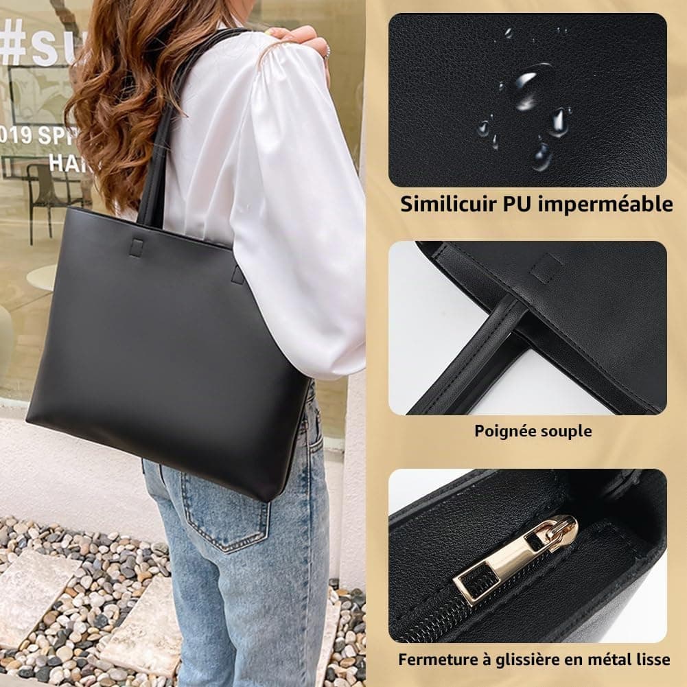 flintronic Sac a Main Femme, Sac Cabas Femme Grande Capacité, Fourre-Tout Cuir PU Souple, Shopper Porté Epaule Bandoulière pour le Travail, Voyages, Shopping, L'école