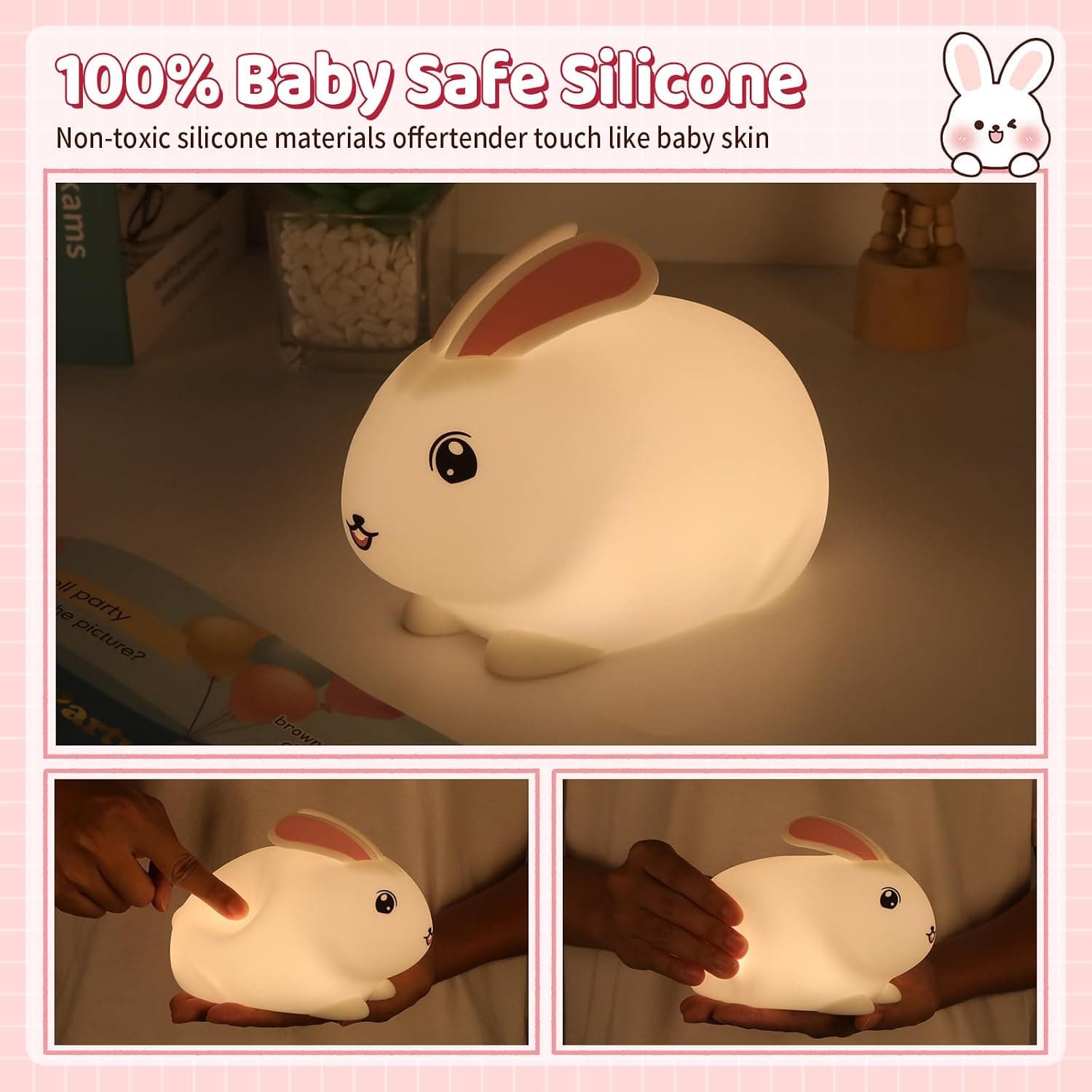 Veilleuse Lapin pour Enfants, 7 Couleurs Veilleuse Bébé
