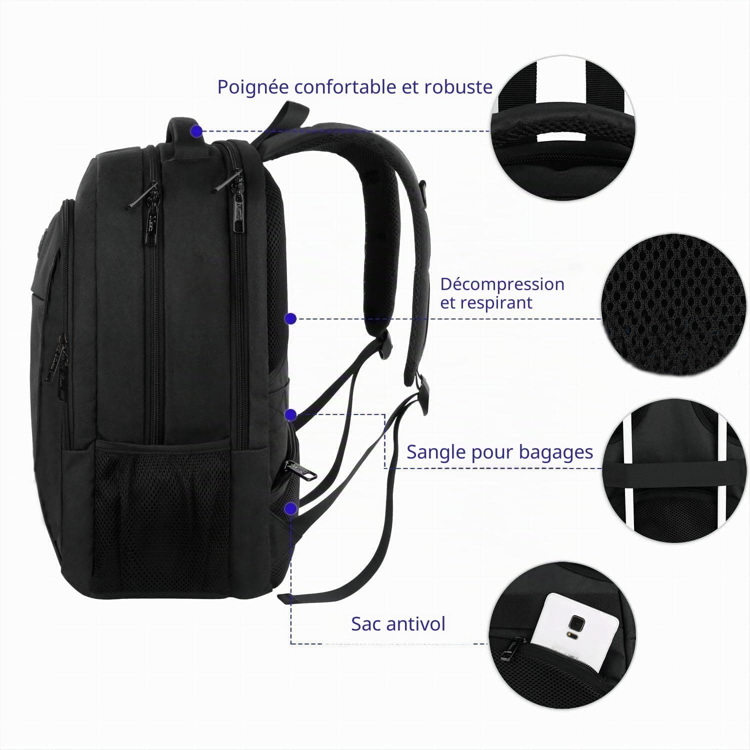 MATEIN Sac à Dos Ordinateur Portable 15.6 Pouces, Sac à Dos PC Portable