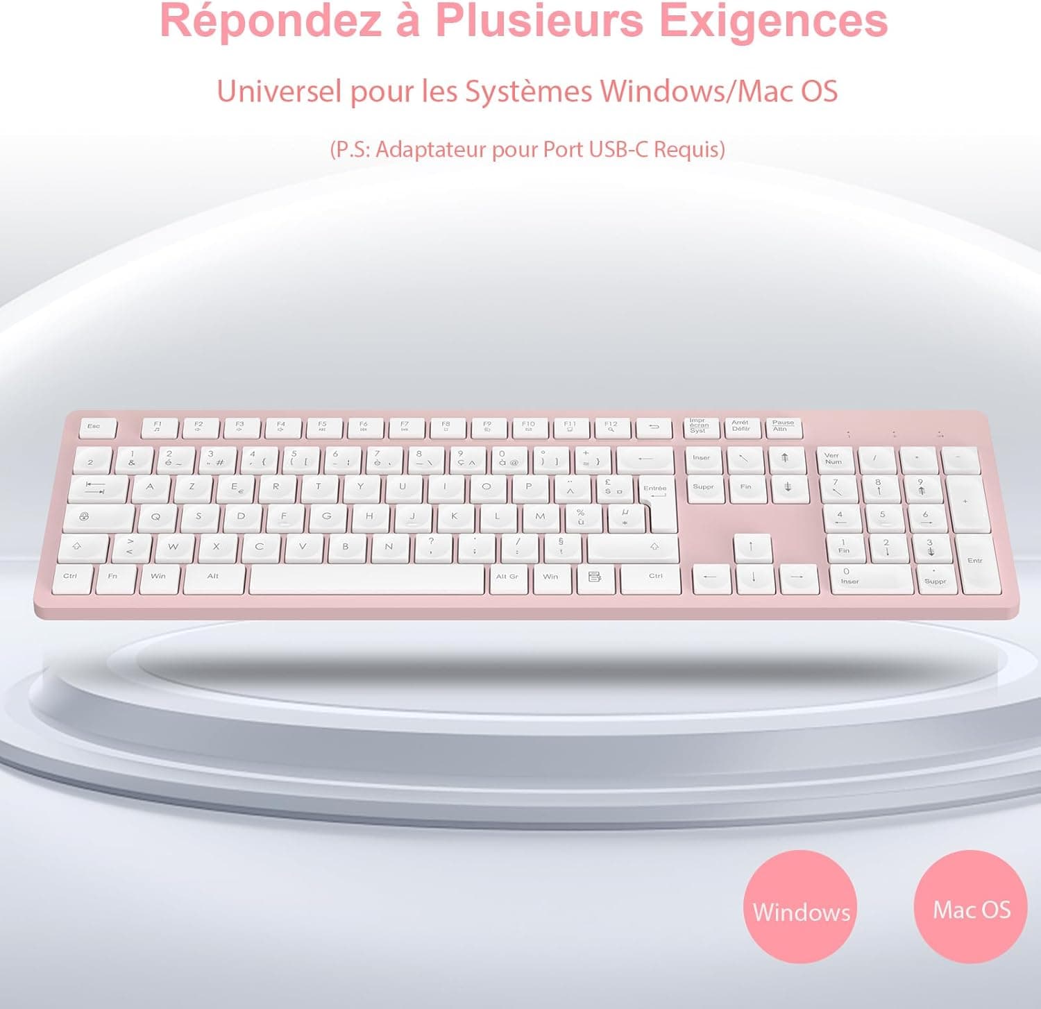 LeadsaiL Clavier Souris sans Fil, Ergonomique Ensemble Clavier de Souris Pleine Taille, 2,4 GHz avec Récepteur USB, 12 Boutons Programables pour PC, Portable, Windows, Mac AZERTY Français