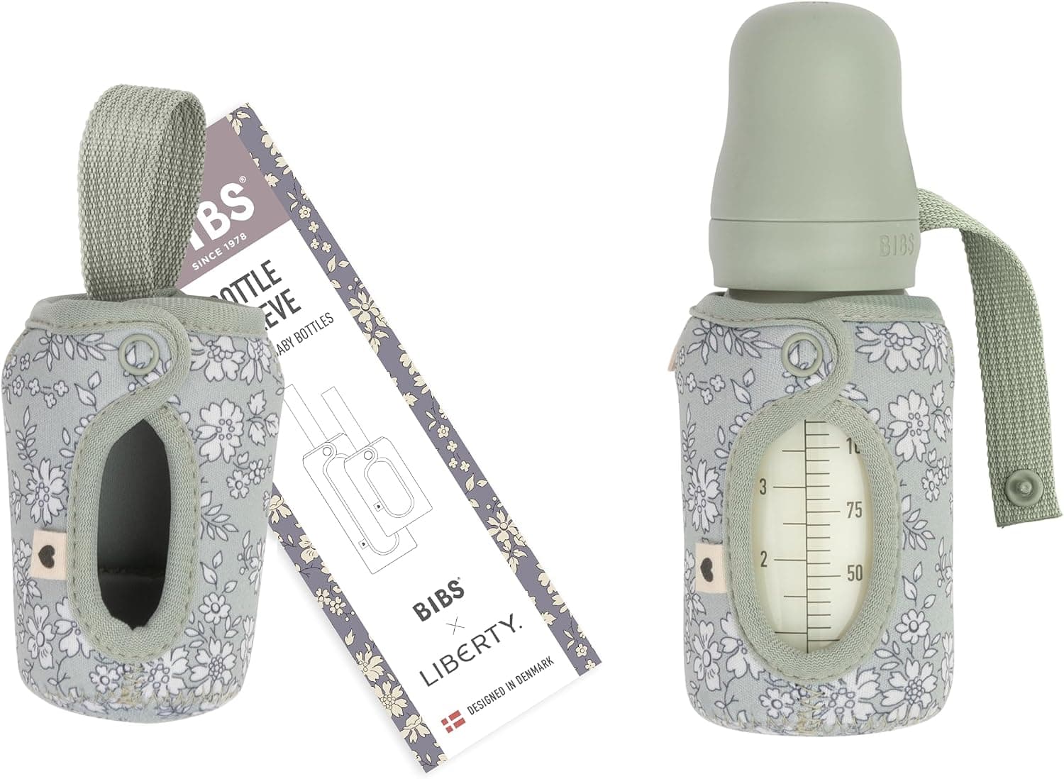 BIBS x LIBERTY Housse pour biberon, 110 ml, Capel Sage | Protection en néoprène | Compatible BIBS | Design LIBERTY | Lavable | Fabriqué au Danemark
