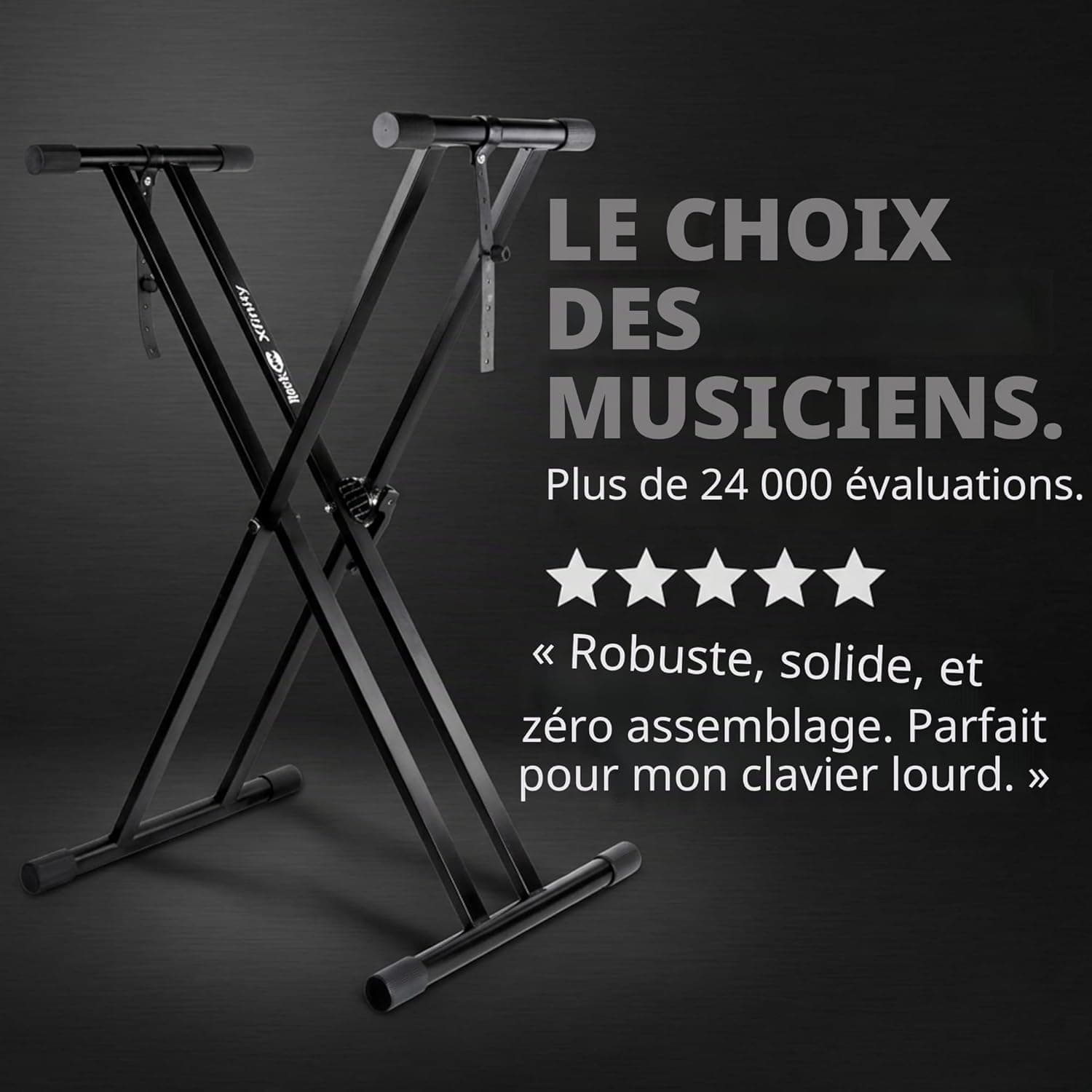 RockJam RJXX363 Support de Clavier Double X Robuste et Réglable | Support clavier double X renforcé, capacité 20 kg, réglable en hauteur pour piano numérique, maison, studio et scène