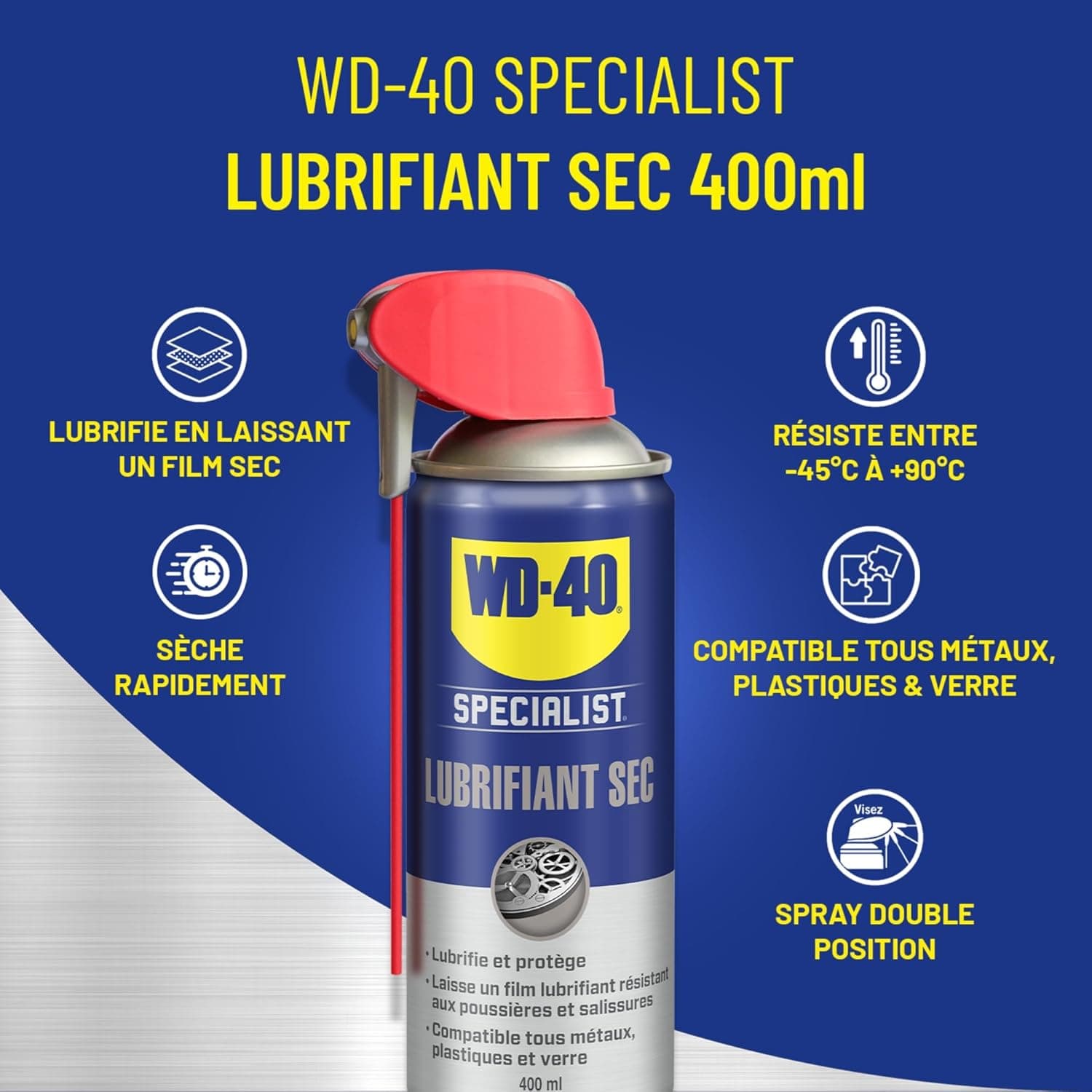 WD-40 SPECIALIST Lubrifiant Sec, aérosol 400ml, n'attire pas les saletés