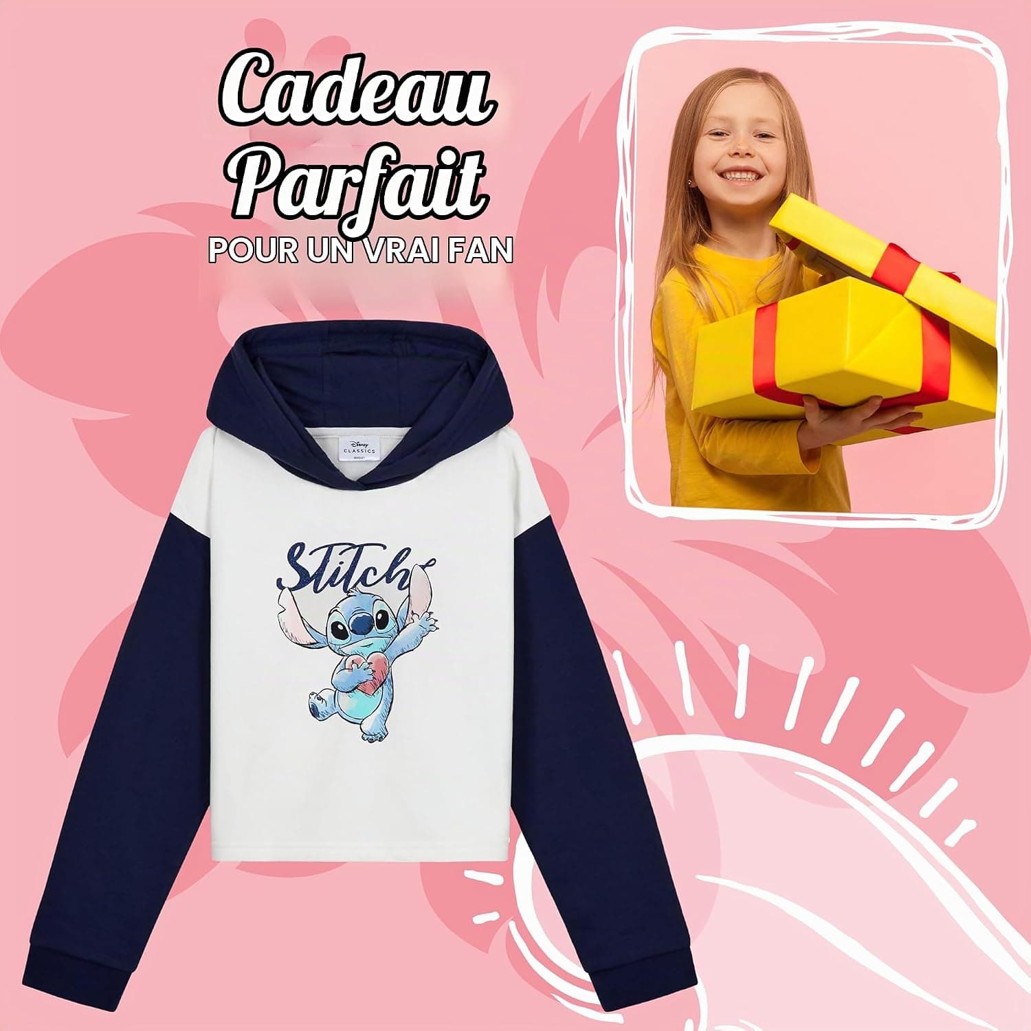 Disney Sweat à Capuche Fille Stitch, Pull Stitch, Crop Top Fille, Vêtements Mode Fille et Ado 7-14 Ans