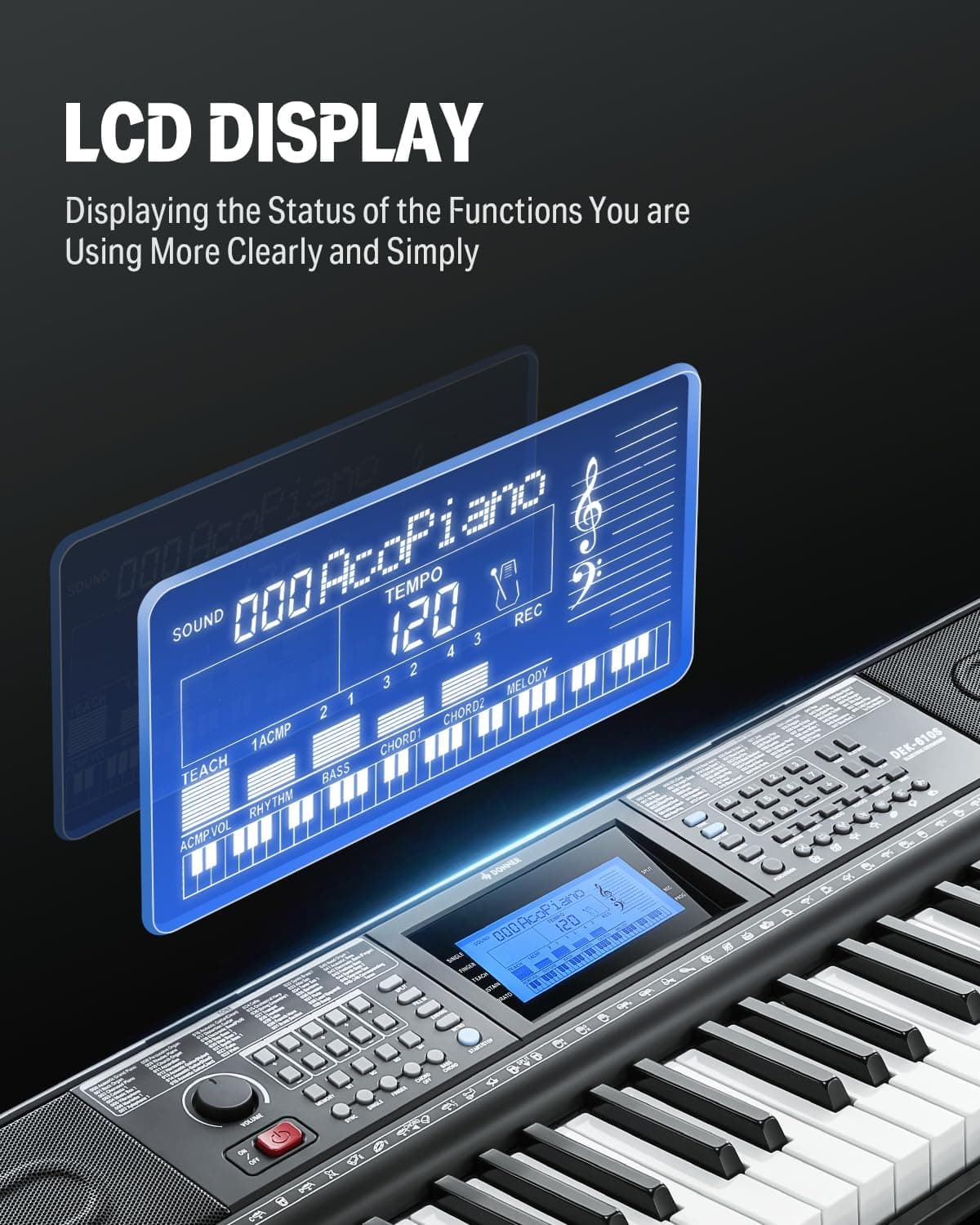Donner Keyboard Piano 61 Key, Kit de clavier électrique avec 249 voix, 249 rythmes - Comprend un support de piano, un tabouret, un microphone, Cadeau pour les débutants, Noir(DEK-610S)