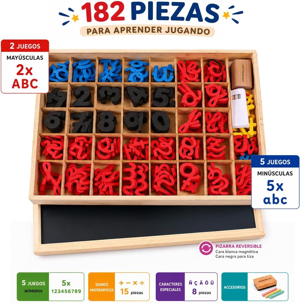 Lettres et Chiffres Magnétiques Montessori | Alphabet Cursif avec Majuscules, Minuscules et Nombres en Mousse EVA | Ardoise Réversible et Boîte en Bois | Jeu Éducatif Lecture et Écriture