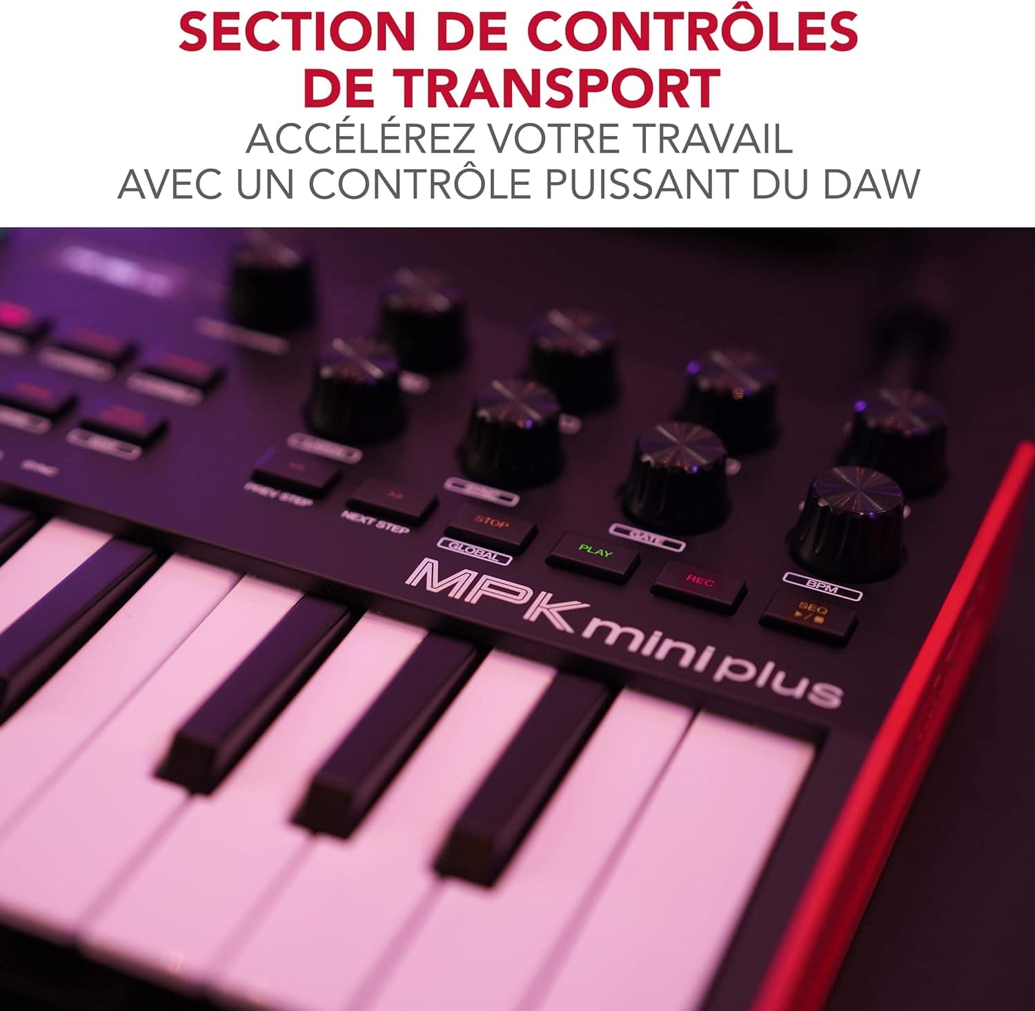 Akai Professional MPK Mini Plus Clavier MIDI USB 37 Touches | Touches Mini Sensibles à la Vélocité, 8 Pads MPC, Séquenceur 64 Pas, E/S MIDI/CV/Gate, Logiciels Inclus, pour Beatmakers