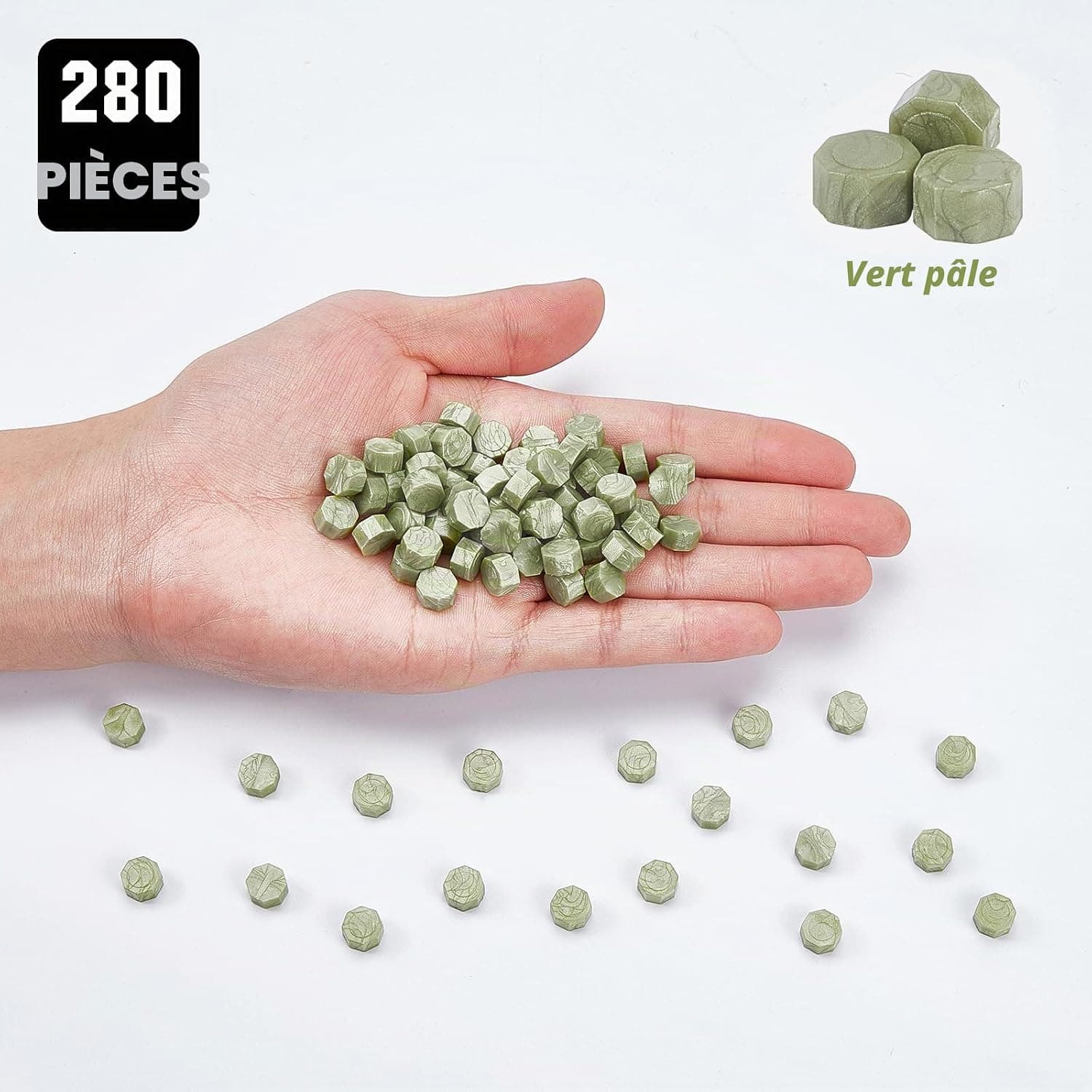 craspire 280 pièces de Perles de Cire à Cacheter Octogonales en Bâtonnets avec 4 Bougies à Thé et 2 cuillères à Fondre à Cire pour Cachet de Cachet de Cire (Vert)