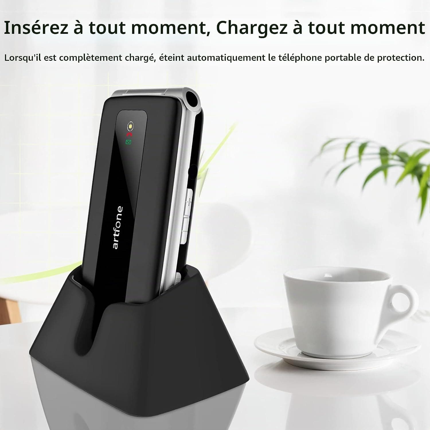 artfone F30 Noir - 4G Telephone Portable Senior Débloqué丨Téléphone Portable à Clapet avec Grandes Touches丨Bouton SOS丨écran de 2.4" 丨Station de Charge丨Fonction de Rappel de l'heure丨Radio FM