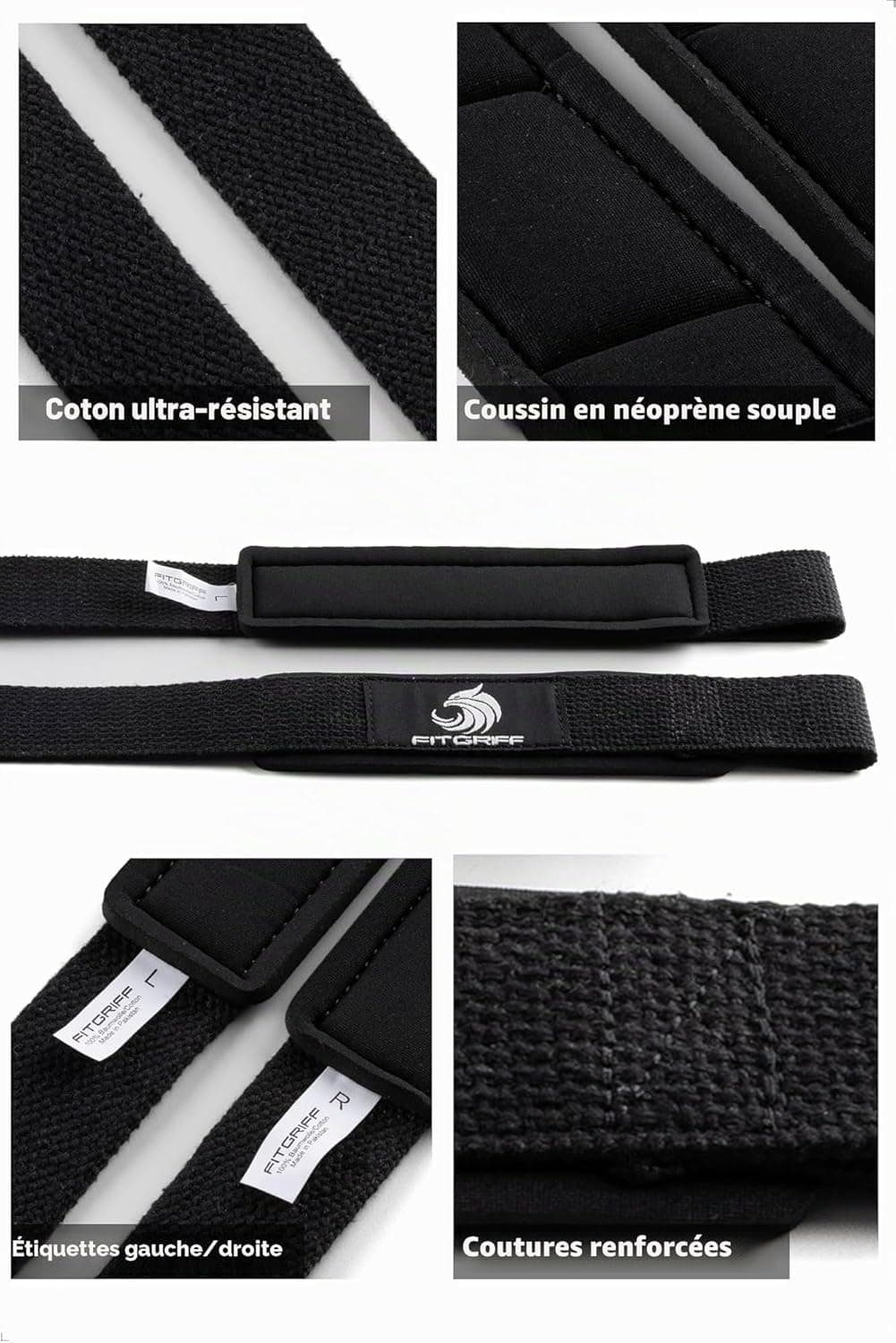 Fitgriff® Sangle de Tirage Musculation - Lifting Straps pour Fitness, Levage, Gym - Accessoires Salle de Sport