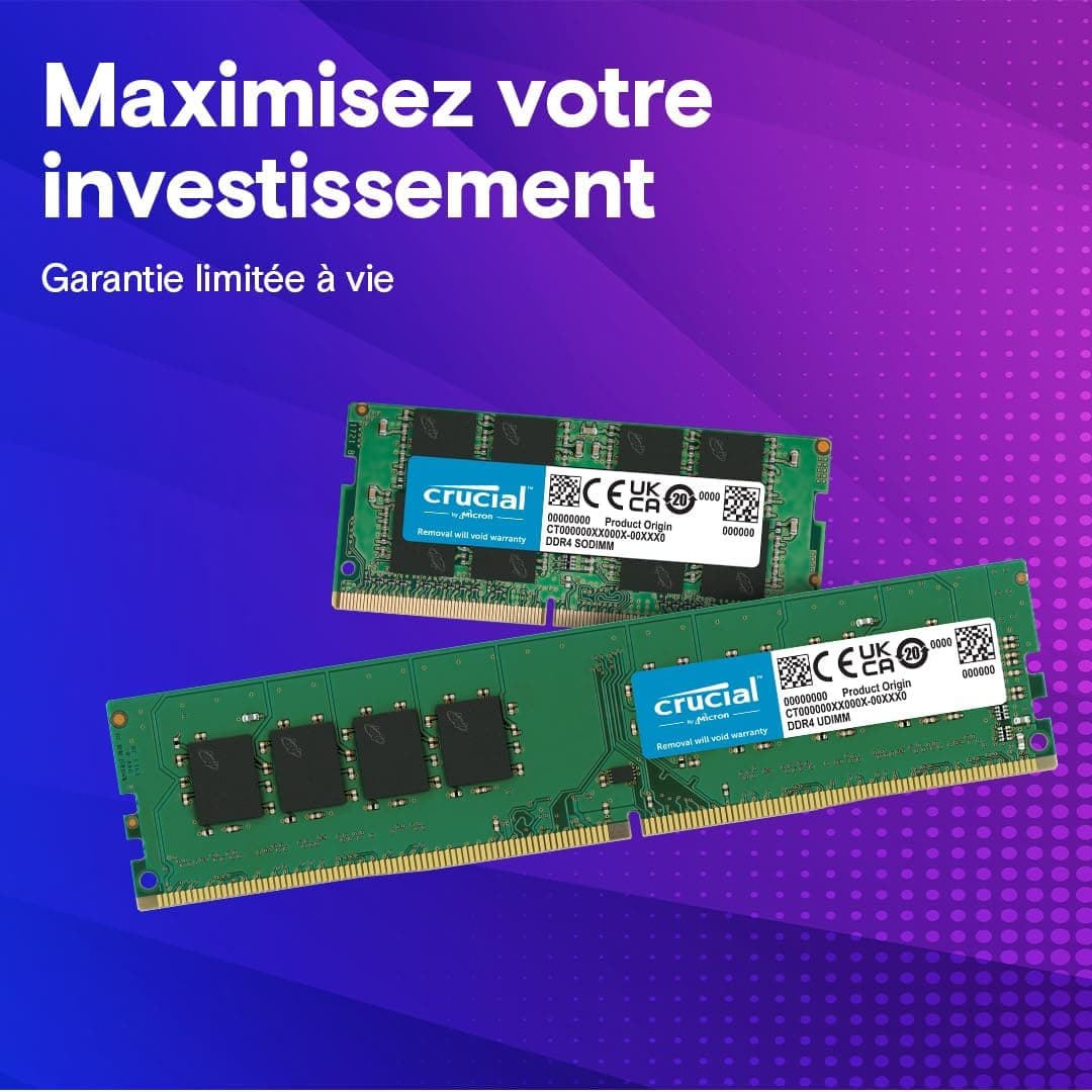 Crucial RAM DDR4 32Go Kit (2x16Go) 3200MHz SODIMM CL22, Mémoire pour Ordinateur Portable, Mini PC (ou 2933MHz / 2666MHz) - CT2K16G4SFRA32A