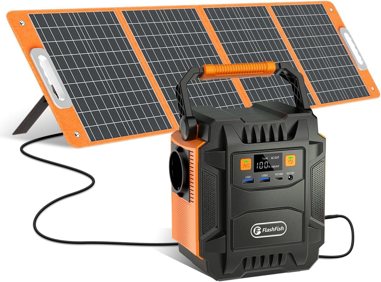FlashFish Station d'alimentation portable 172,8 Wh avec panneau solaire 100 W
