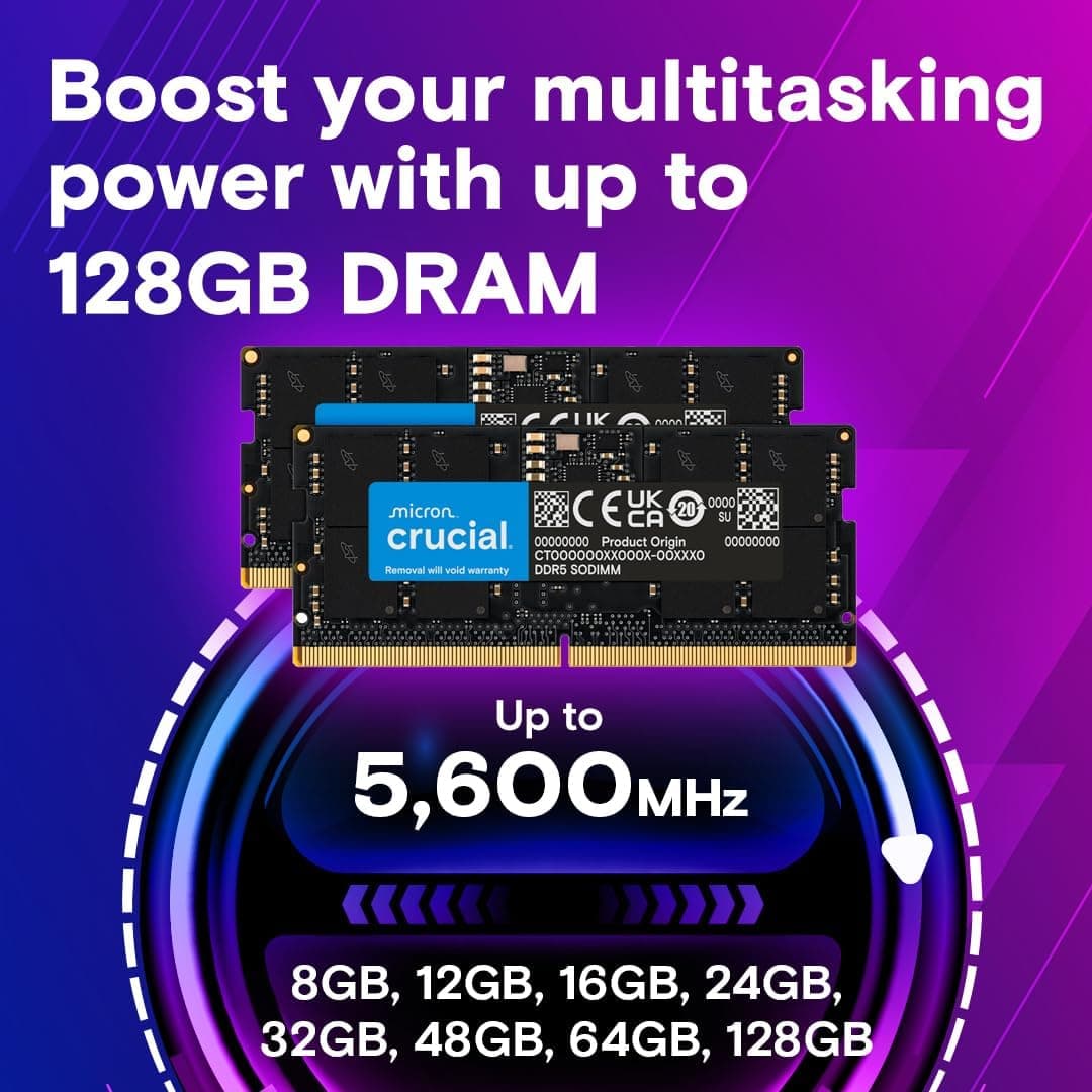 Crucial RAM 32Go Kit (2x16Go) DDR5 5600MHz (ou 5200MHz ou 4800MHz) Mémoire pour Ordinateur Portable CT2K16G56C46S5