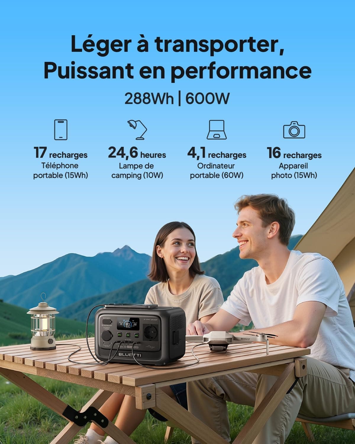 BLUETTI Elite 30 V2 + 100W 288Wh & 600W Générateur Électrique Portable