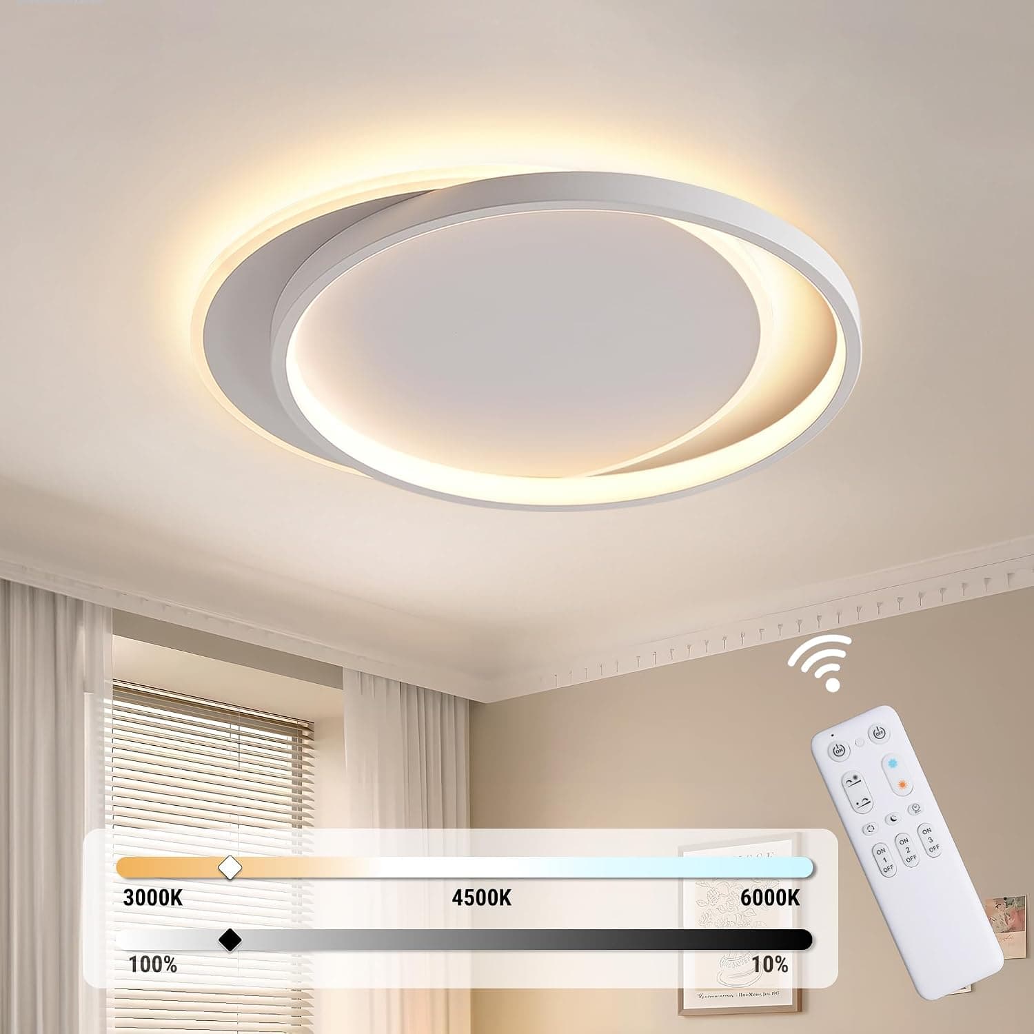 FANLG Plafonnier LED dimmable 3000K-6000K, 24W luminaire plafonnier salon