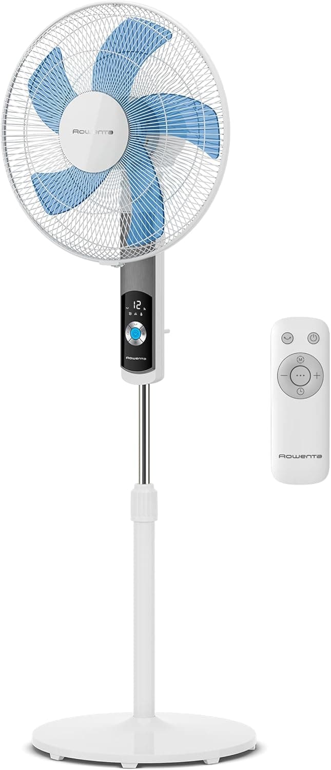 Rowenta Turbo Silence 35 dB(A), ventilateur sur pied puissant VU5650 | 12 Vitesses, Oscillation 120°, Télécommande, Écran LED, Minuterie 12 h, Mode écoénergétique, Couleur: Blanc