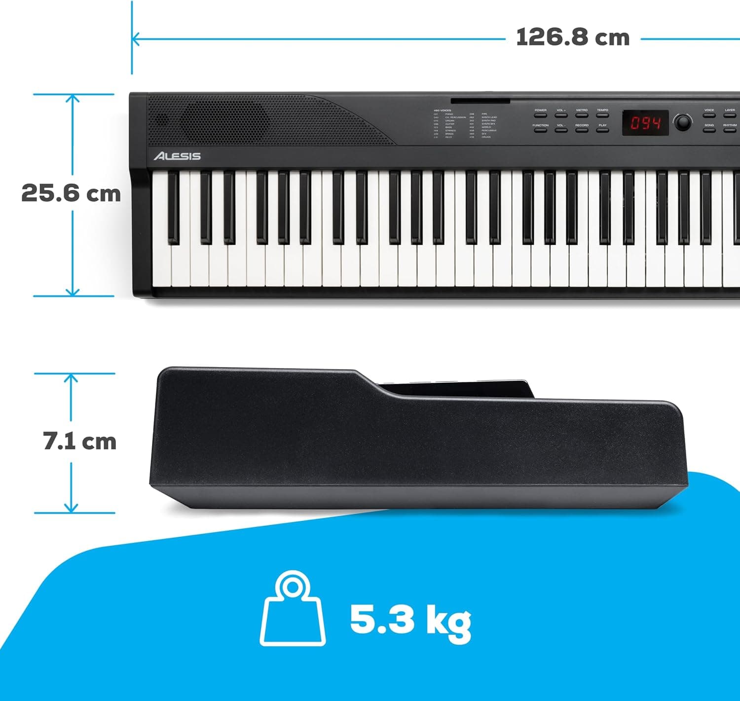 Alesis Recital Play Clavier Piano 88 Touches avec Accessoires | Portable, 480 Sons, Modes Split/Layer, Inclus Cours, Stand, Pédale de Sustain, Casque, Housse de Transport