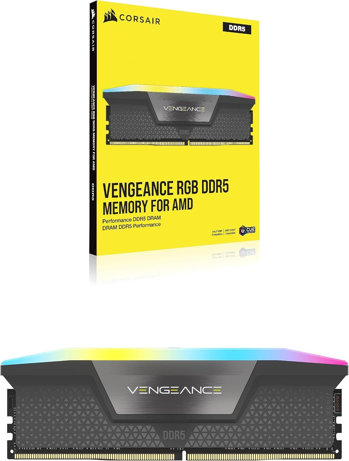 CORSAIR Vengeance RGB DDR5 16Go (1 x 16Go) Jusqu'à 6000MHz AMD Intel RAM | Mémoire pour Ordinateur de Bureau, Compatible AMD EXPO et Intel XMP 3.0, CL36, Gris, CMH16GX5M1E6000Z36
