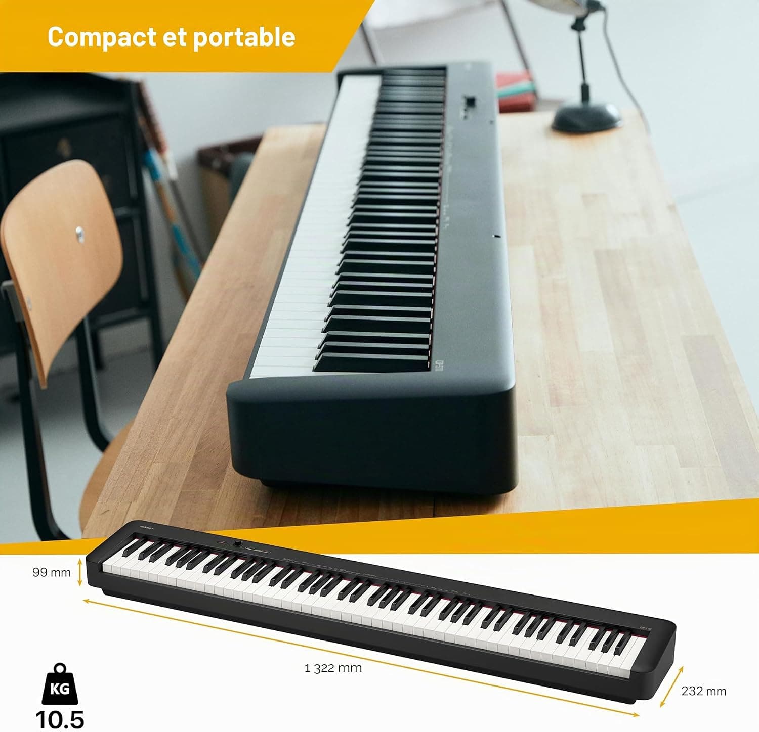 Casio CDP-S110BK Piano Numérique 88 Touches Pondérées, 10 sons, Noir