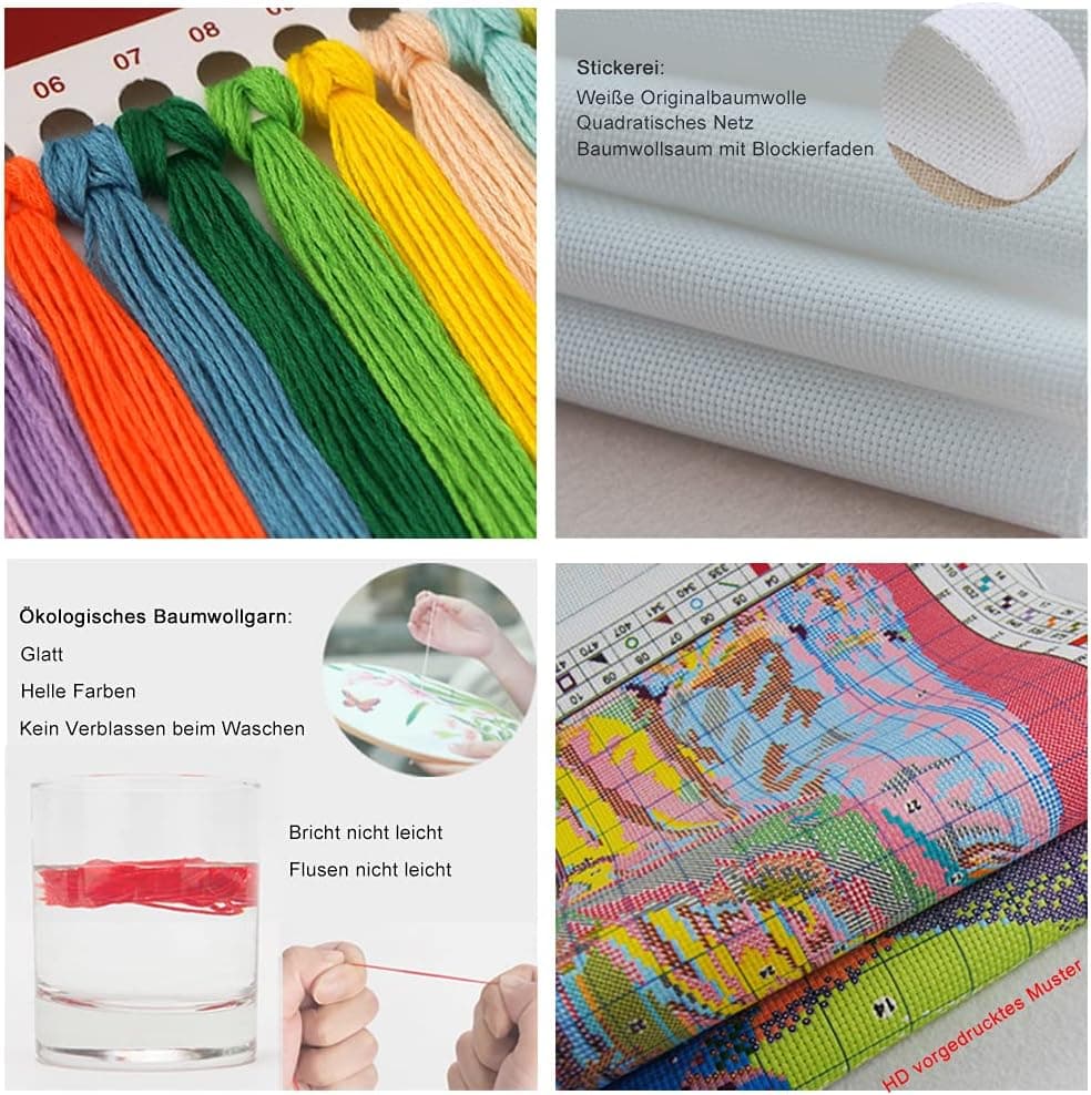 Leczany Kits de point de croix estampé bricolage 11CT couture gamme complète de kits de démarrage de broderie pré-imprimés pour les débutants - Femme aux grands yeux va 37x50cm