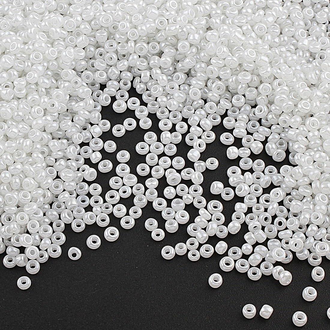 Lot de 6 500 perles de rocaille en verre Ceylan 2 mm 10 couleurs 11/0, perles poney, perles de Ceylan, perles de rocaille (blanc)
